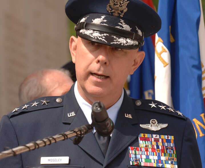 Air Force Chief of Staff Gen. T. Michael Moseley made a statement June 5 announcing his plan to tender his resignation to Secretary of Defense Robert M. Gates. (U.S. Air Force photo/Master Sgt. Scott Wagers)