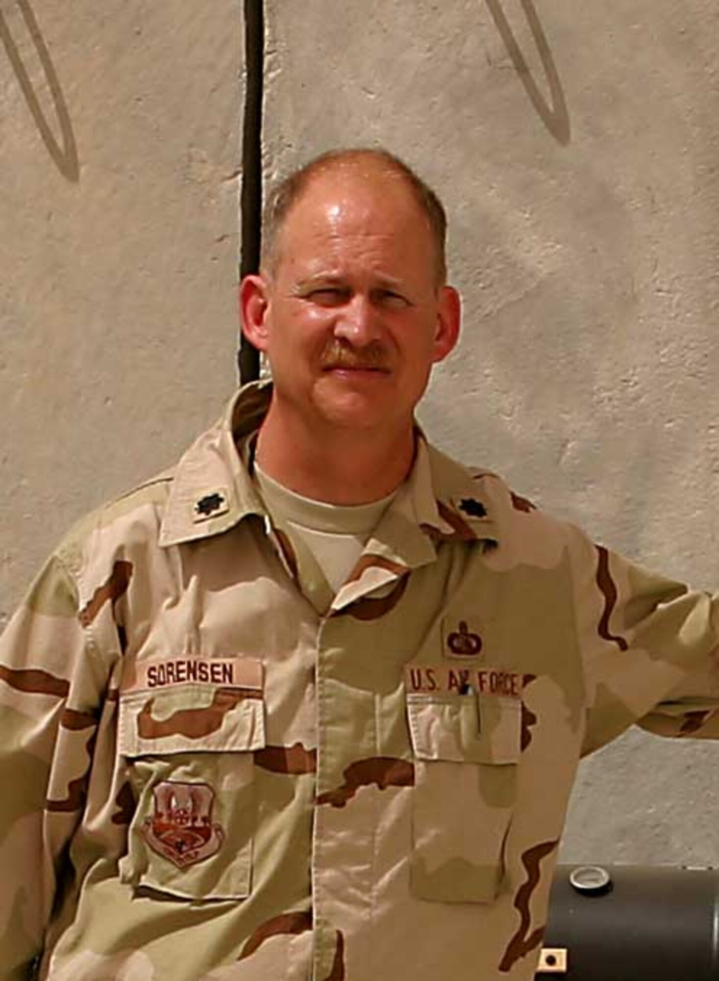Former Deputy Director of the 704th Communications Squadron Lt. Col. Jay Sorensen stands outside his office shortly after his arrival in Iraq.
