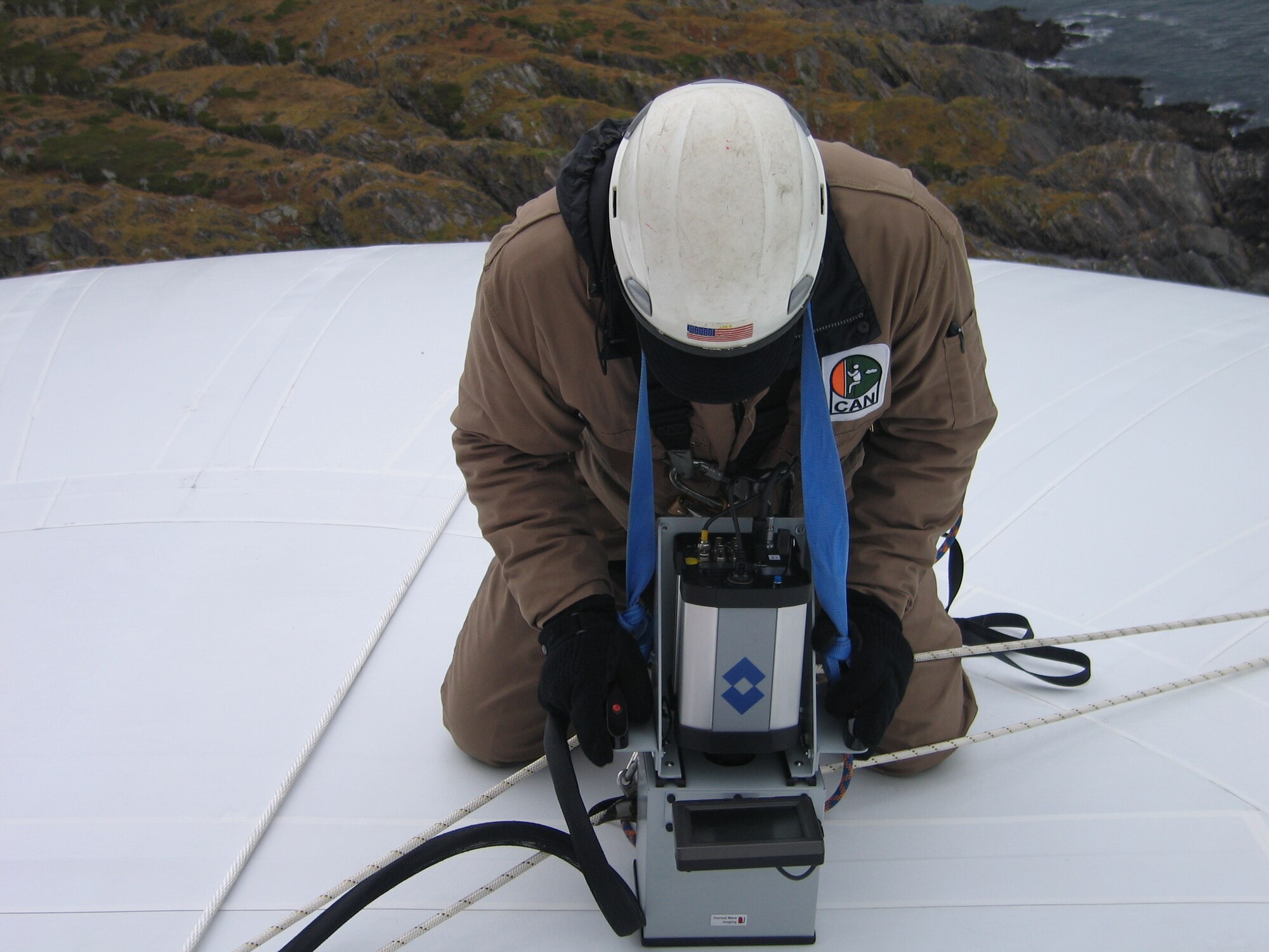Mr. Kenneth LaCivita, an AFRL/RX engineer performs a thermography inspection in Vardo, Norway.