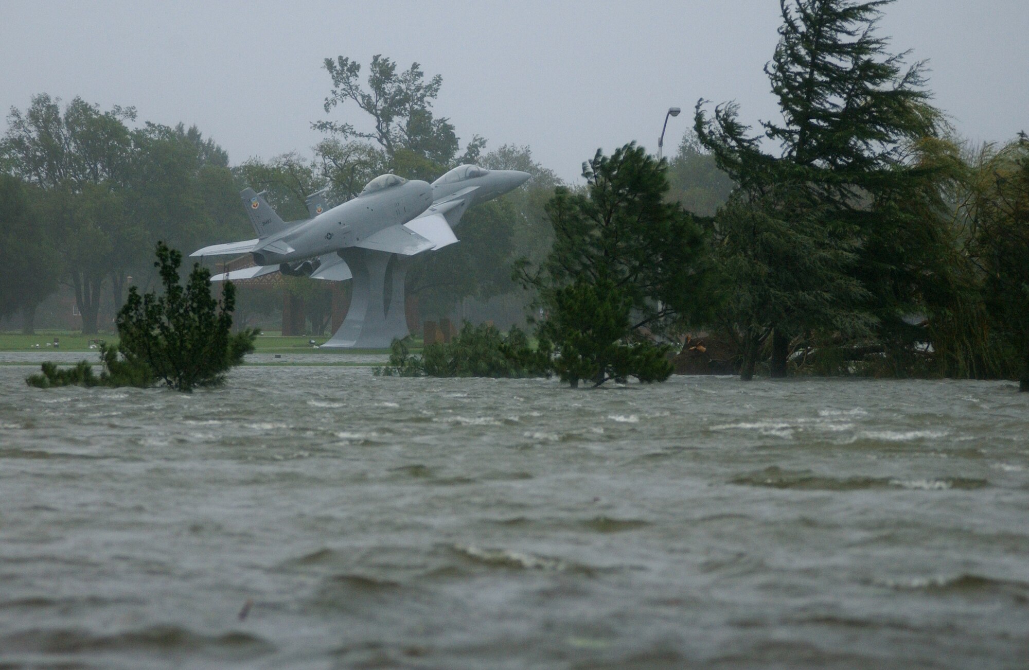 LANGLEY AIR FORCE BASE, Va. -- This photo of Memorial Park was taken during Hurricane Isabel Sept. 18, 2003. Isabel left 32 fatalities and $1.9 billion in damages throughout Virginia. (U.S. Air Force photo/Tech. Sgt. Ben Bloker)