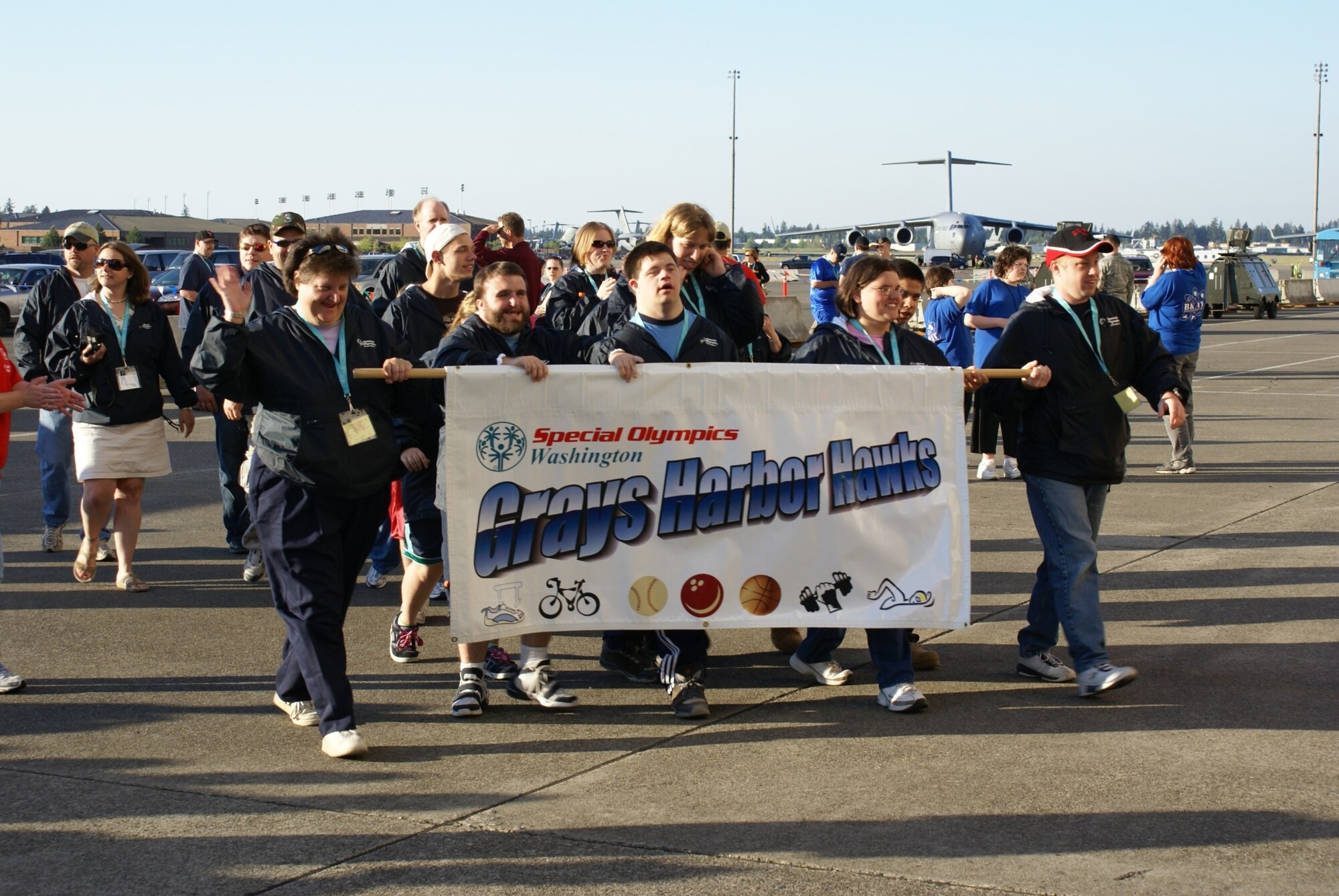 Athletes, their families and volunteers arrive for opening ceremonies here May 30. (U.S. Air Force photo/Staff Sgt. Eric Burks)