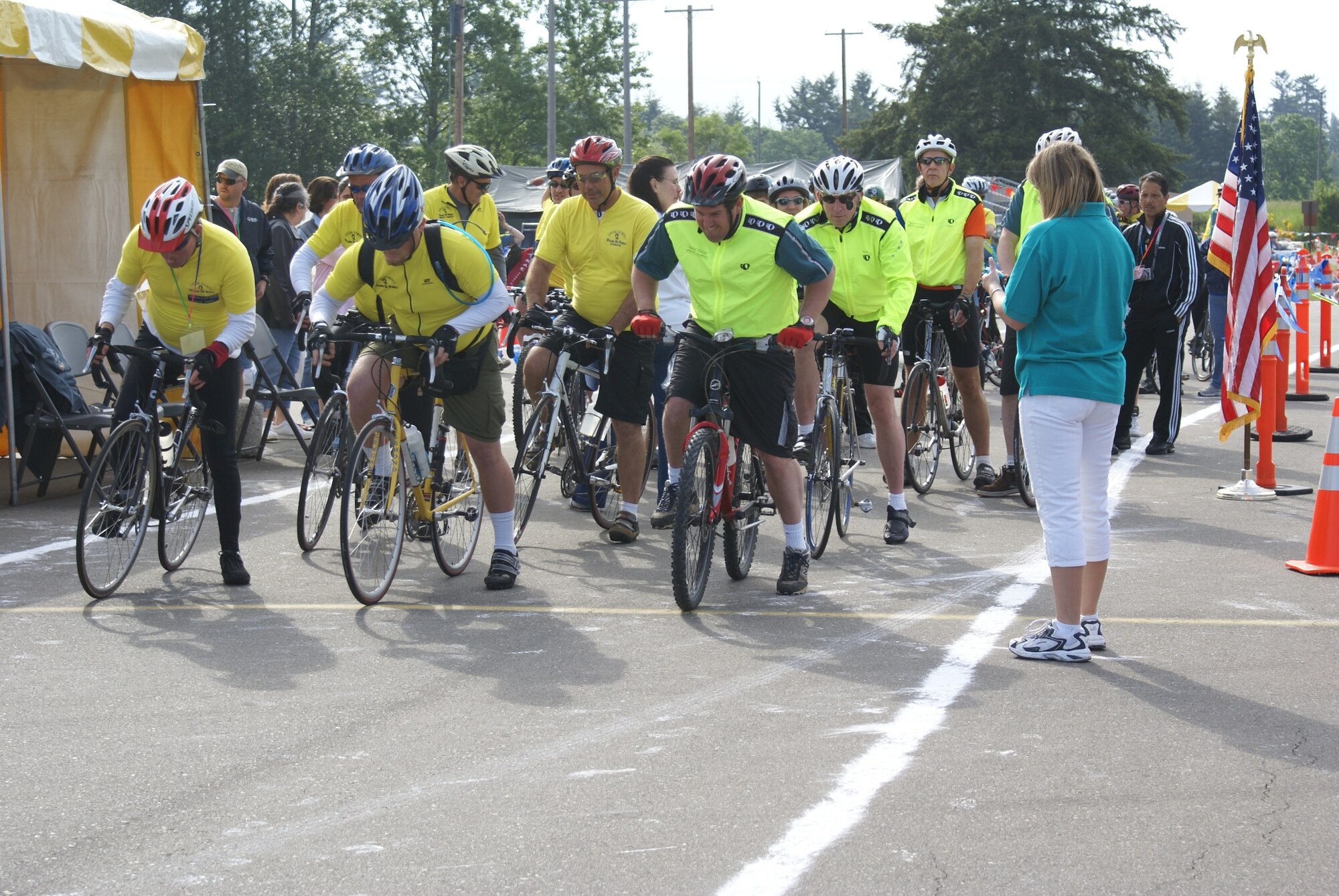 Athletes prepare for the bicycle race near the starting line
Saturday. (U.S. Air Force photo/Staff Sgt. Eric Burks)