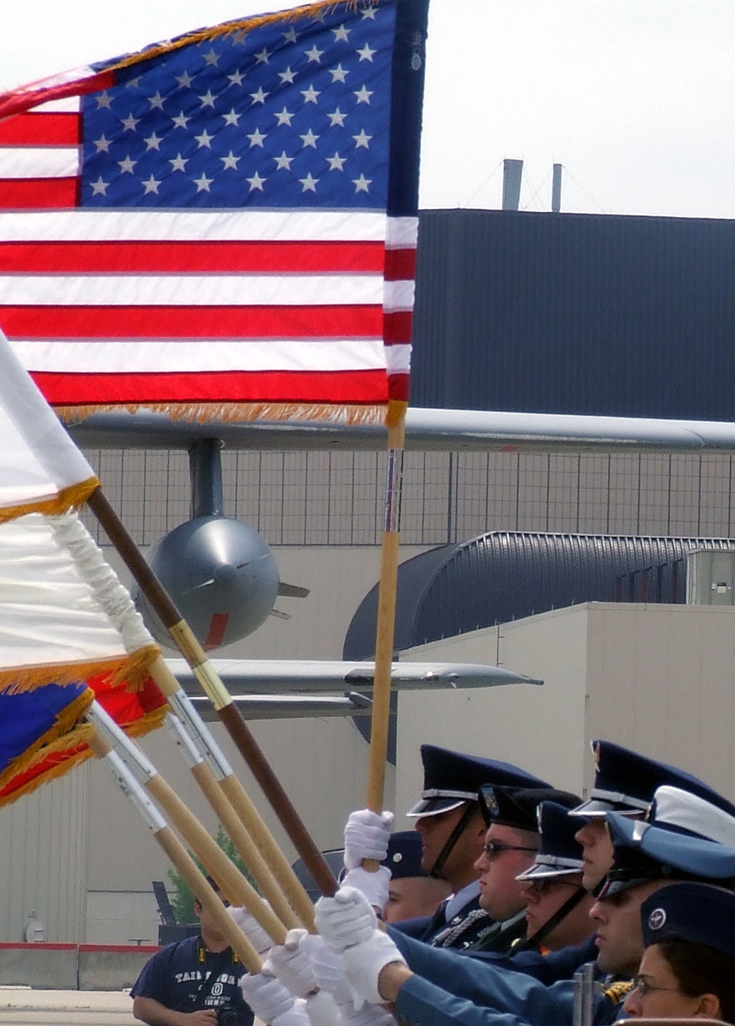 A color guard featuring members of all military services and the New Jersey State Police participate in a special wreath laying ceremony during the McGuire Air Force Base, N.J. Air Expo on McGuire May 31, 2008.  The expo was the culminating event for Air Force Week in Philadelphia.  Overall, through both days of the expo, more than 170,000 people visited.  (U.S. Air Force Photo/Tech. Sgt. Scott T. Sturkol)