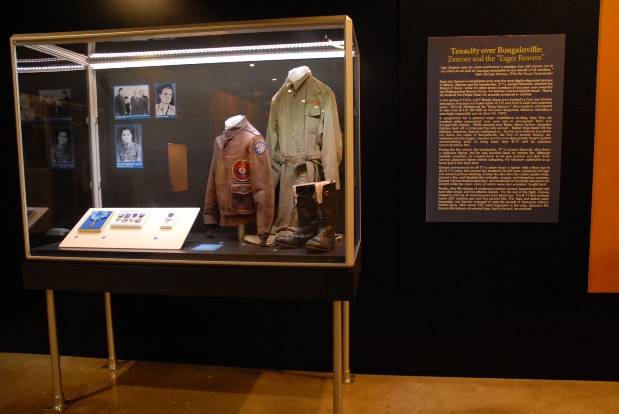 DAYTON, Ohio - "Tenacity over Bougainville: Zeamer and the “Eager Beavers” display in the World War II Gallery at the National Museum of the U.S. Air Force. (U.S. Air Force photo)