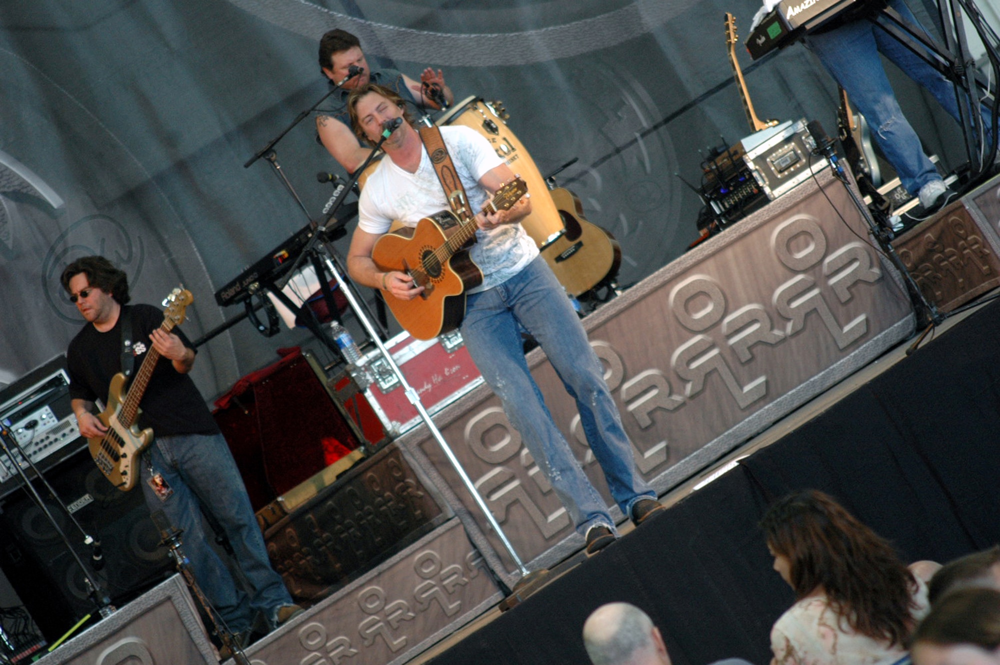 Country music star Darryl Worley and his band play for military members and their families in a special concert May 30, 2008, at McGuire Air Force Base, N.J.  The singer played all of his hit songs to a crowd of nearly 1,000 people.  The concert was part of Military Family Night prior to the McGuire AFB Air Expo 2008.  (U.S. Air Force Photo/Tech. Sgt. Scott T. Sturkol)
