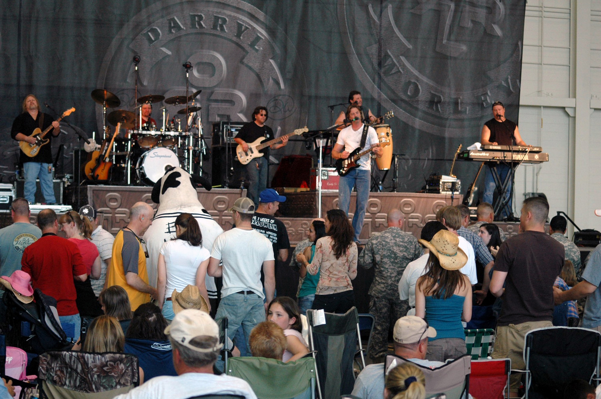 Country music star Darryl Worley and his band play for military members and their families in a special concert May 30, 2008, at McGuire Air Force Base, N.J.  The singer played all of his hit songs to a crowd of nearly 1,000 people.  The concert was part of Military Family Night prior to the McGuire AFB Air Expo 2008.  (U.S. Air Force Photo/Tech. Sgt. Scott T. Sturkol)