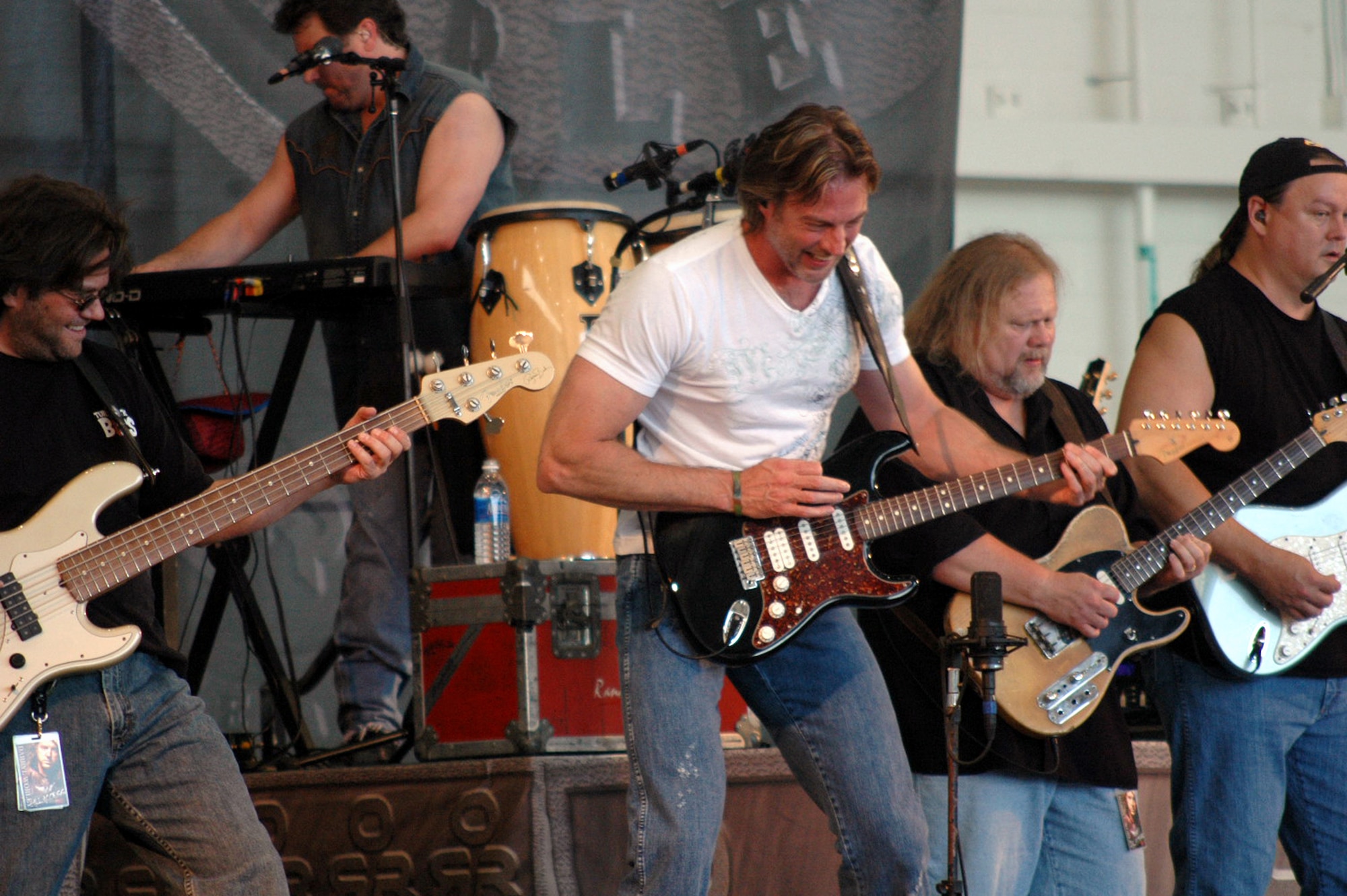 Country music star Darryl Worley and his band play for military members and their families in a special concert May 30, 2008, at McGuire Air Force Base, N.J.  The singer played all of his hit songs to a crowd of nearly 1,000 people.  The concert was part of Military Family Night prior to the McGuire AFB Air Expo 2008.  (U.S. Air Force Photo/Tech. Sgt. Scott T. Sturkol)