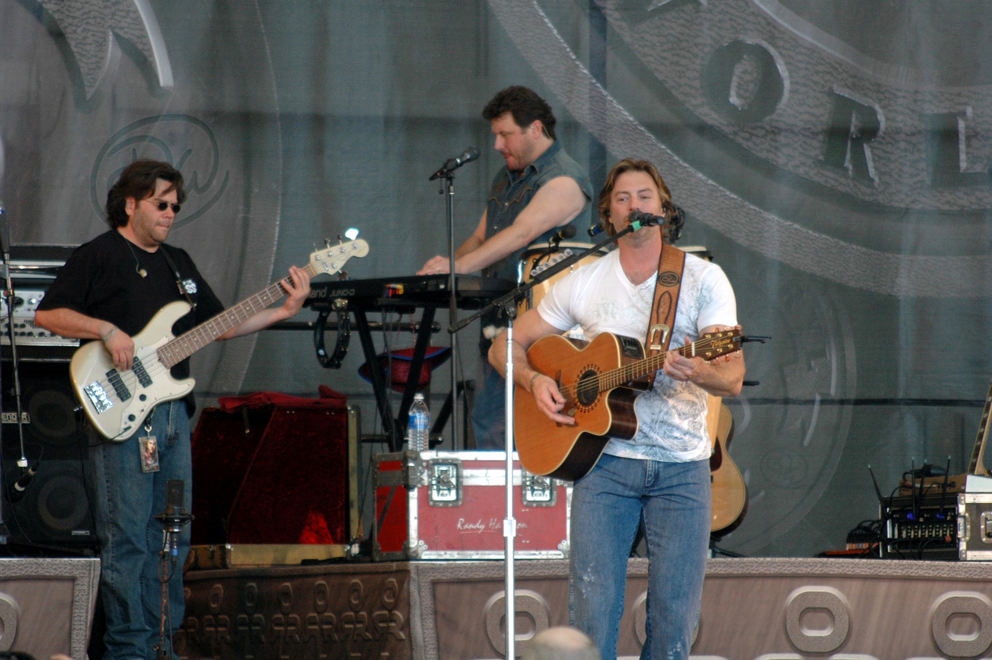 Country music star Darryl Worley and his band play for military members and their families in a special concert May 30, 2008, at McGuire Air Force Base, N.J.  The singer played all of his hit songs to a crowd of nearly 1,000 people.  The concert was part of Military Family Night prior to the McGuire AFB Air Expo 2008.  (U.S. Air Force Photo/Tech. Sgt. Scott T. Sturkol)