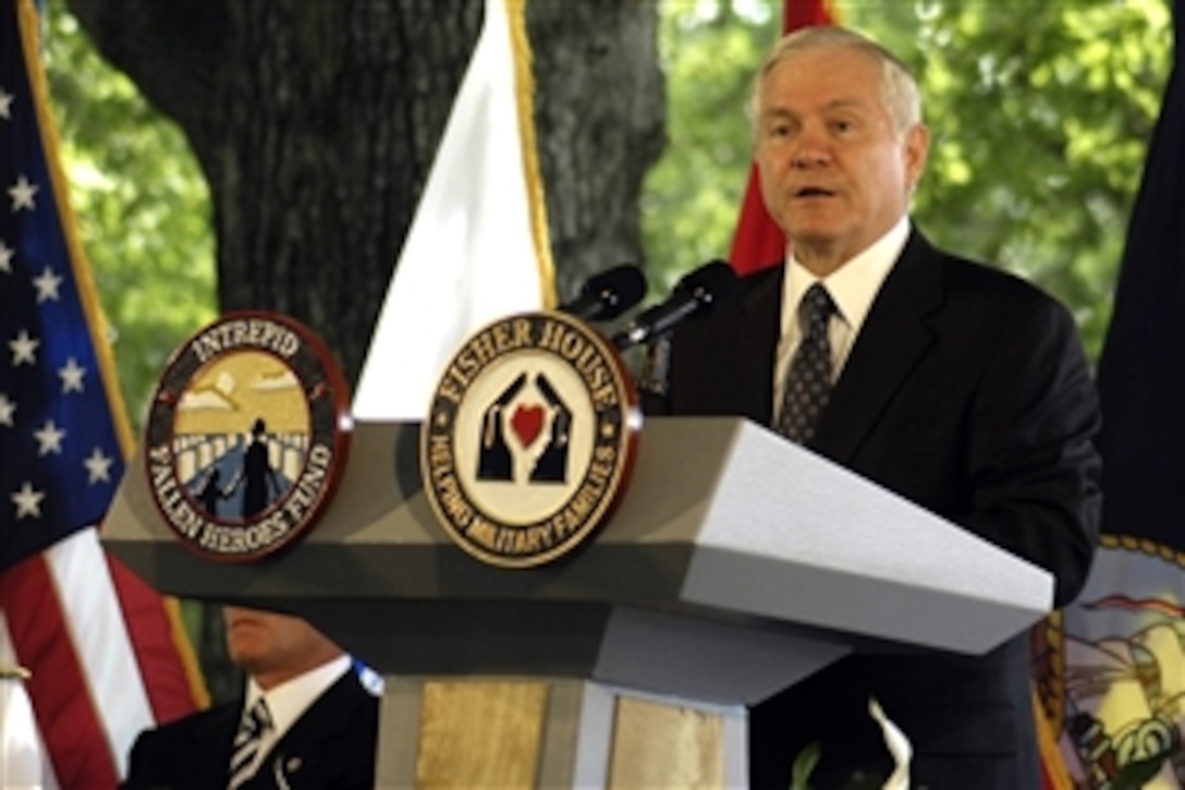 U.S. Defense Secretary Robert M. Gates addresses the audience during the groundbreaking ceremony for the new Intrepid Center at the National Naval Medical Center, Bethesda, Md., June 5, 2008.  Gates said the "center represents America’s dedication to providing first-class treatment for troops who may be suffering combat-related stress and mental illness."  