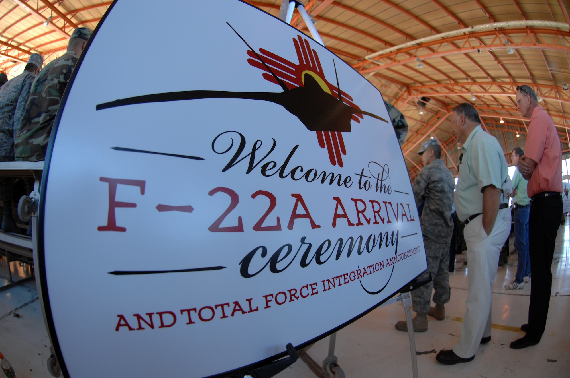 More than 300 members of Team Holloman attended the F-22A Raptor Arrival and Total Force Integration Ceremony in Hangar 500 June 6 on Holloman Air Force Base, N.M. The Chief of Staff of the Air Force, Gen. T. Michael Moseley, spoke at the ceremony along with the governor of New Mexico, Governor Bill Richardson. (U.S. Air Force photo/Senior Airman Anthony Nelson Jr)