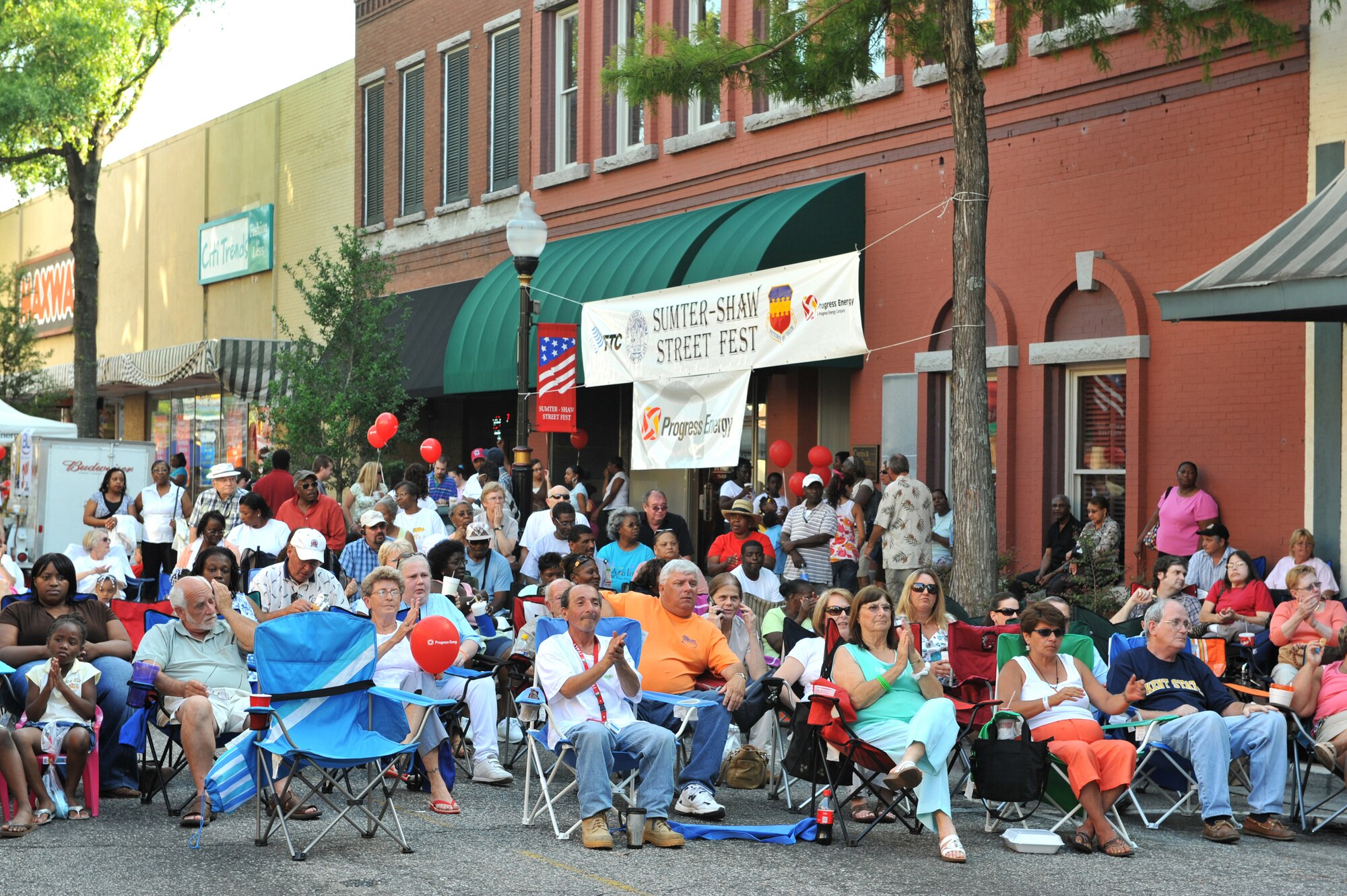 SUMTER, S.C. -- Citizens of Sumter, S.C., observe the opening ceremonies of the 7th annual Sumter-Shaw Street Fest May 30. The festival gives Shaw members the opportunity to interact with the local community and educate them about Shaw's mission. (U.S. Air Force photo/Tech. Sgt. Josef Cole III)