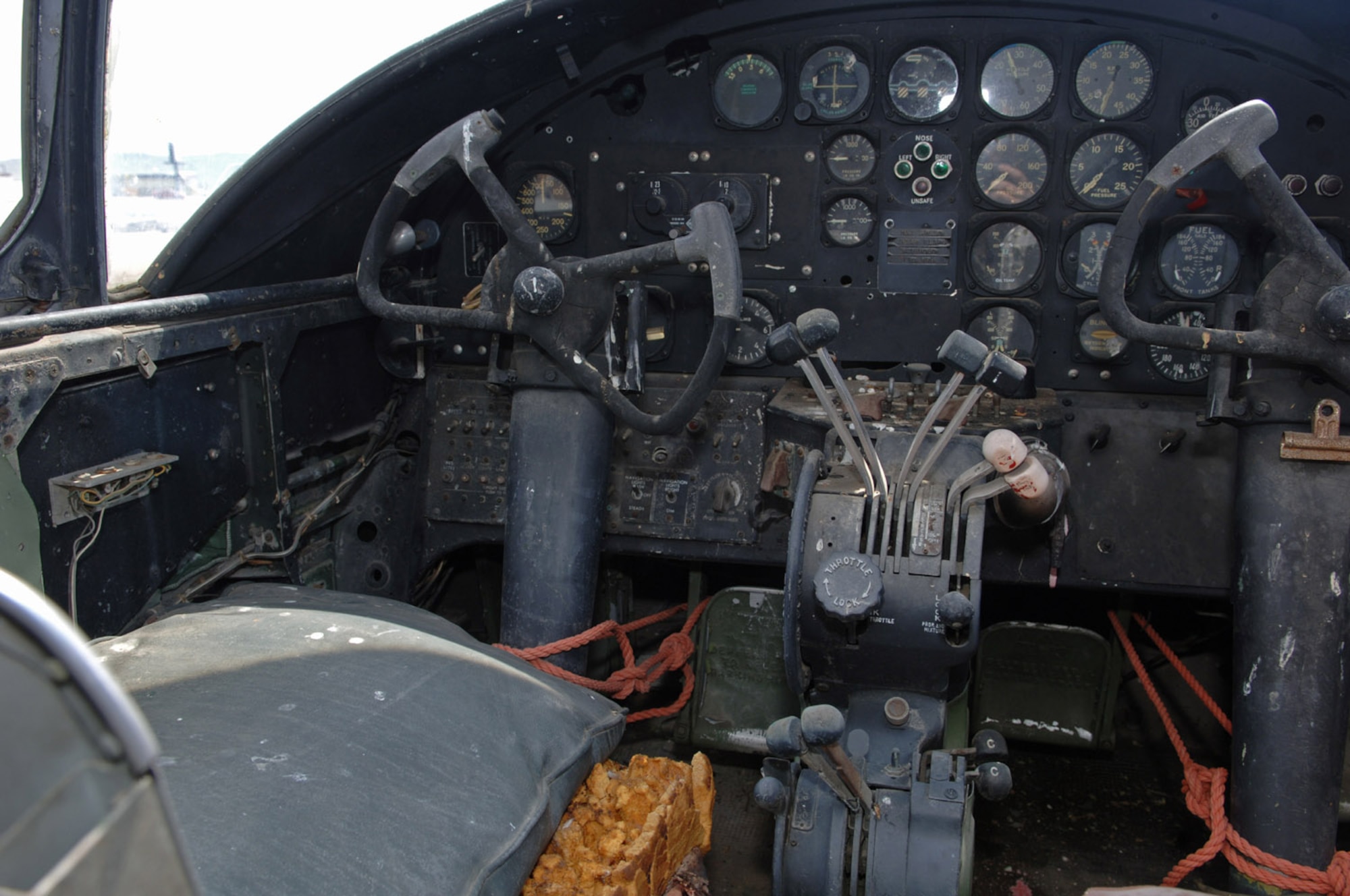The flight deck of Gen. Dwight D. Eisenhower's North American B-25 Mitchell personal transport remains in fair condition at the South Dakota Air and Space Museum May 21, 2008. This B-25 is on loan from the National Museum of the United States Air Force located at Wright-Patterson Air Force Base, Ohio. (U.S. Air Force photo/Airman Corey Hook)