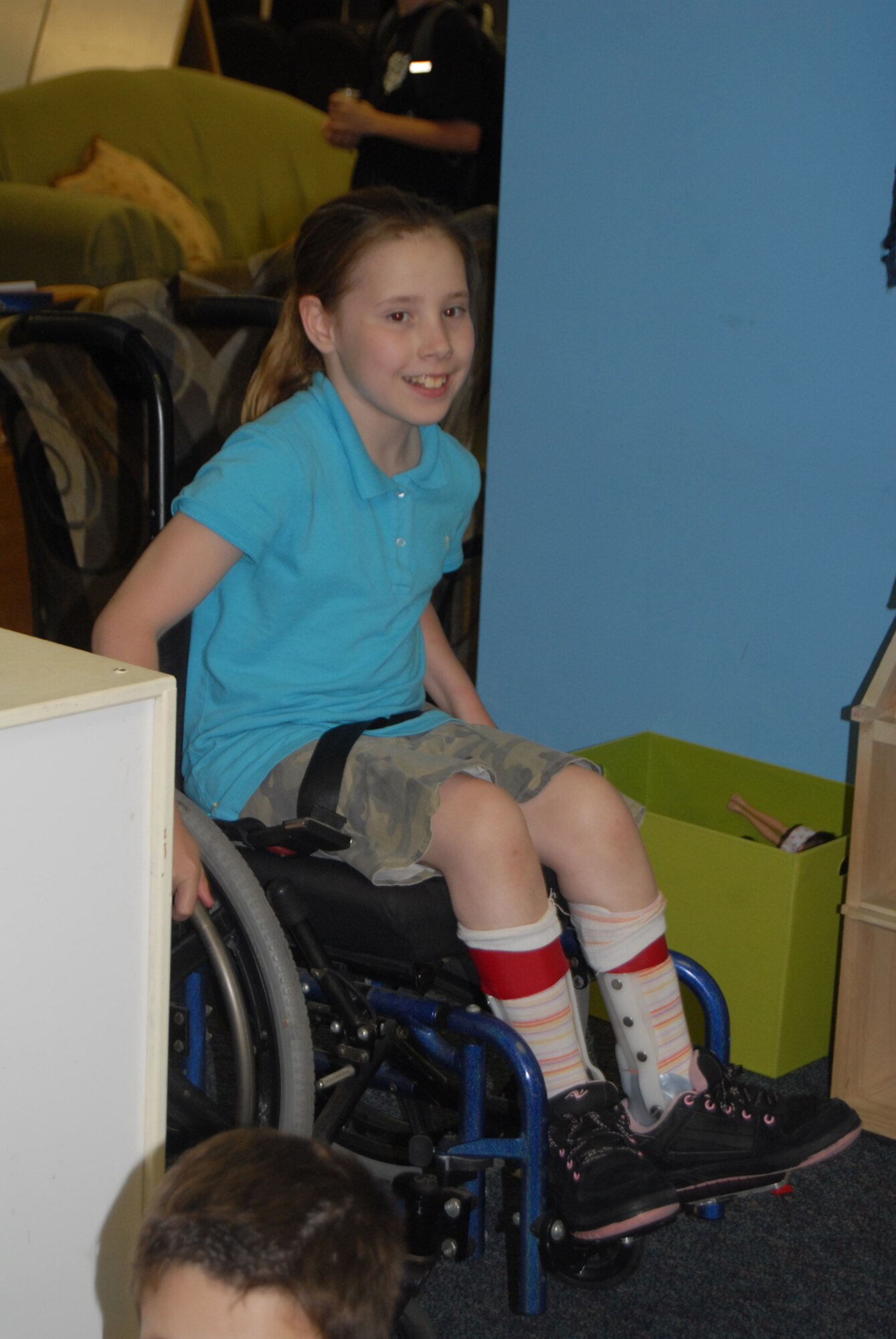 Makayla Jessup, 9, spends time at the School Age Program building May 30. Makayla is in the fourth grade at Pope Elementary School. (U.S. Air Force Photo by Airman 1st Class Mindy Bloem)