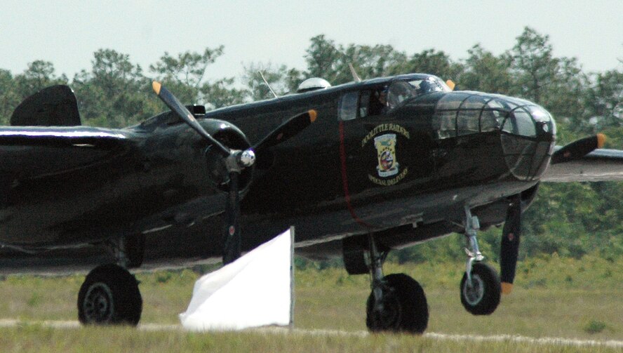 During a training reenactment May 31 at Duke Field, Fla., Larry Gregory, pilot of the B-25 Mitchell "Special Delivery," attempts to match the Doolittle Raiders' 500-foot short-field take-off.  (U.S. Air Force photo/Airman 1st Class Anthony Jennings)