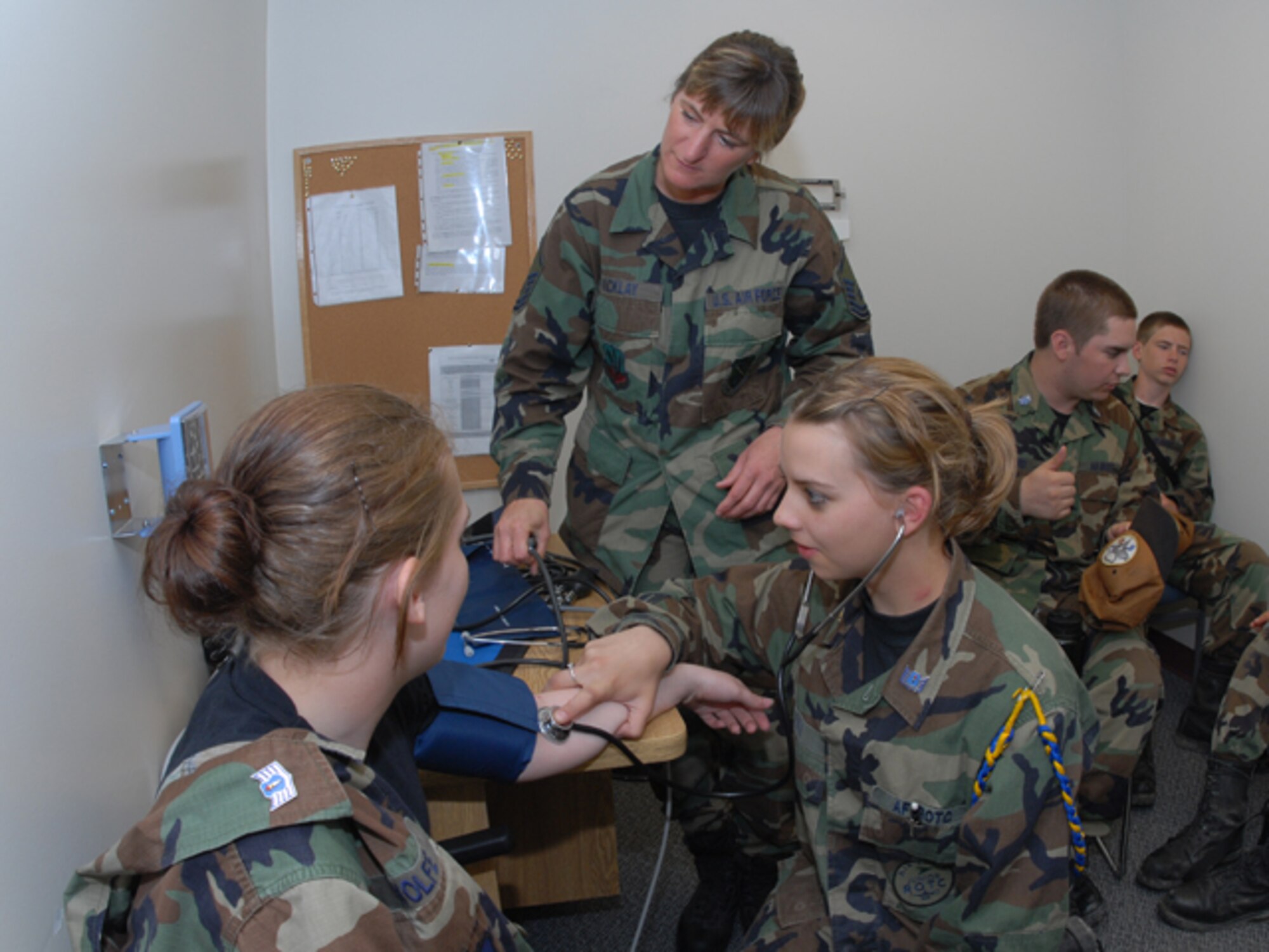 Junior ROTC Cadets get their blood pressure take by 119th Wing members of the N.D. Air National Guard during a base tour designed to teach students about the Air National Guard on June 5th.