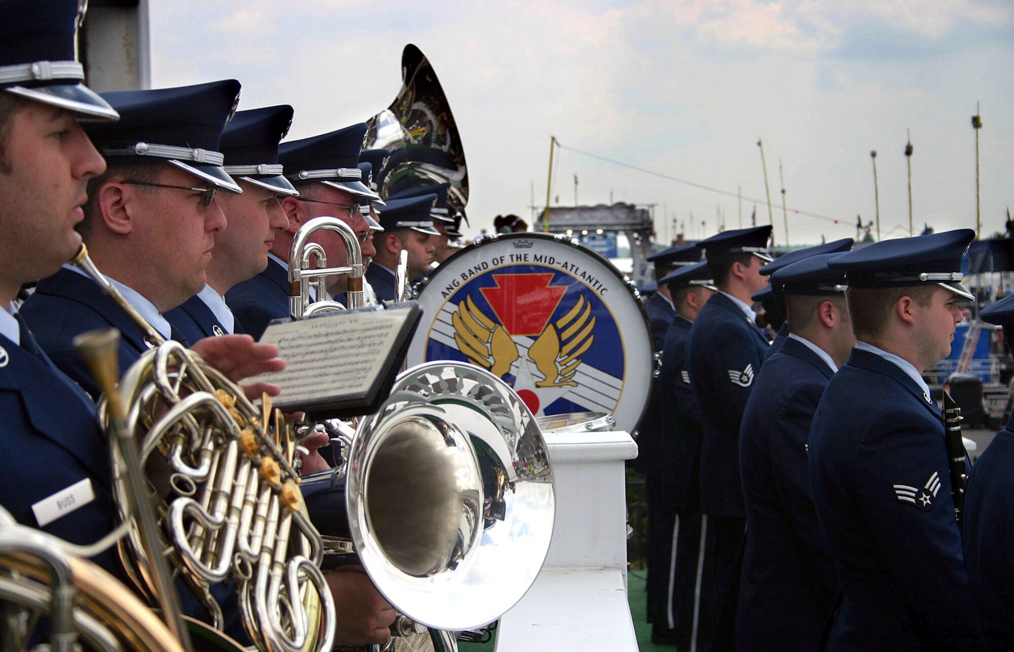 The Pennsylvania Air National Guard’s Band of the Mid-Atlantic provided patriotic entertainment during pre-race activities at the Pocono 500 June 8 in Pennsylvania. (U.S. Air Force photo/ Dale Eckroth)