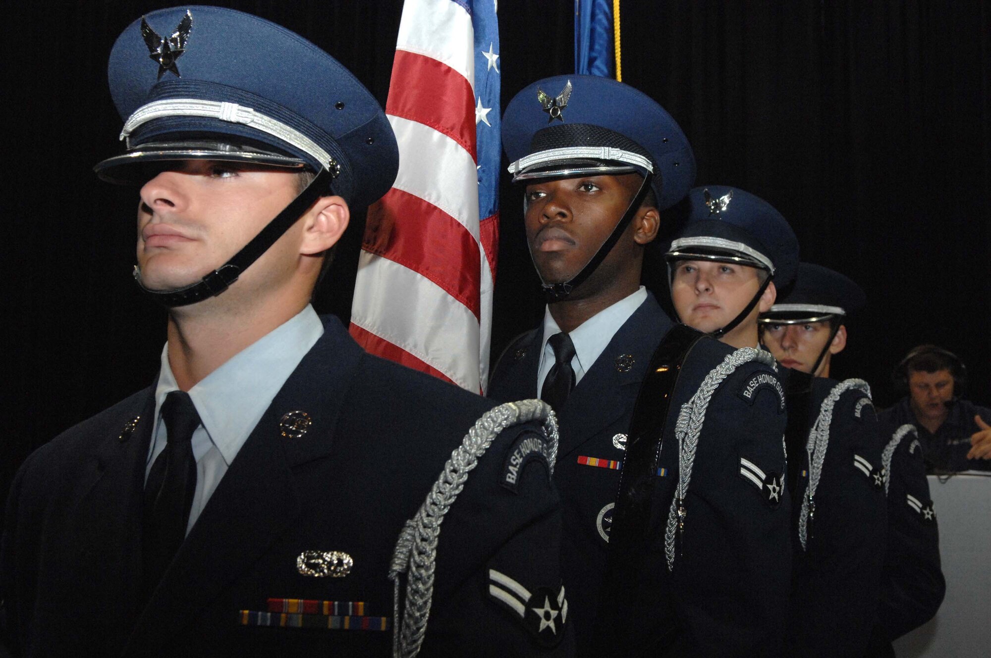 COLUMBIA, S.C. -- Members of the Shaw Air Force Base Honor Guard present the colors during the Palmetto Boys State opening ceremony June 8. Palmetto Boys State is a one-week program designed to teach young men about the governmental system and the politics that make it run. During the week each young man will have the opportunity to run for and be elected to mock offices ranging from city level positions to state constitutional offices. Approximately 1,000 young men participated in the program founded by the American Legion. (U.S. Air Force photo/Staff Sgt. Nathan Bevier)