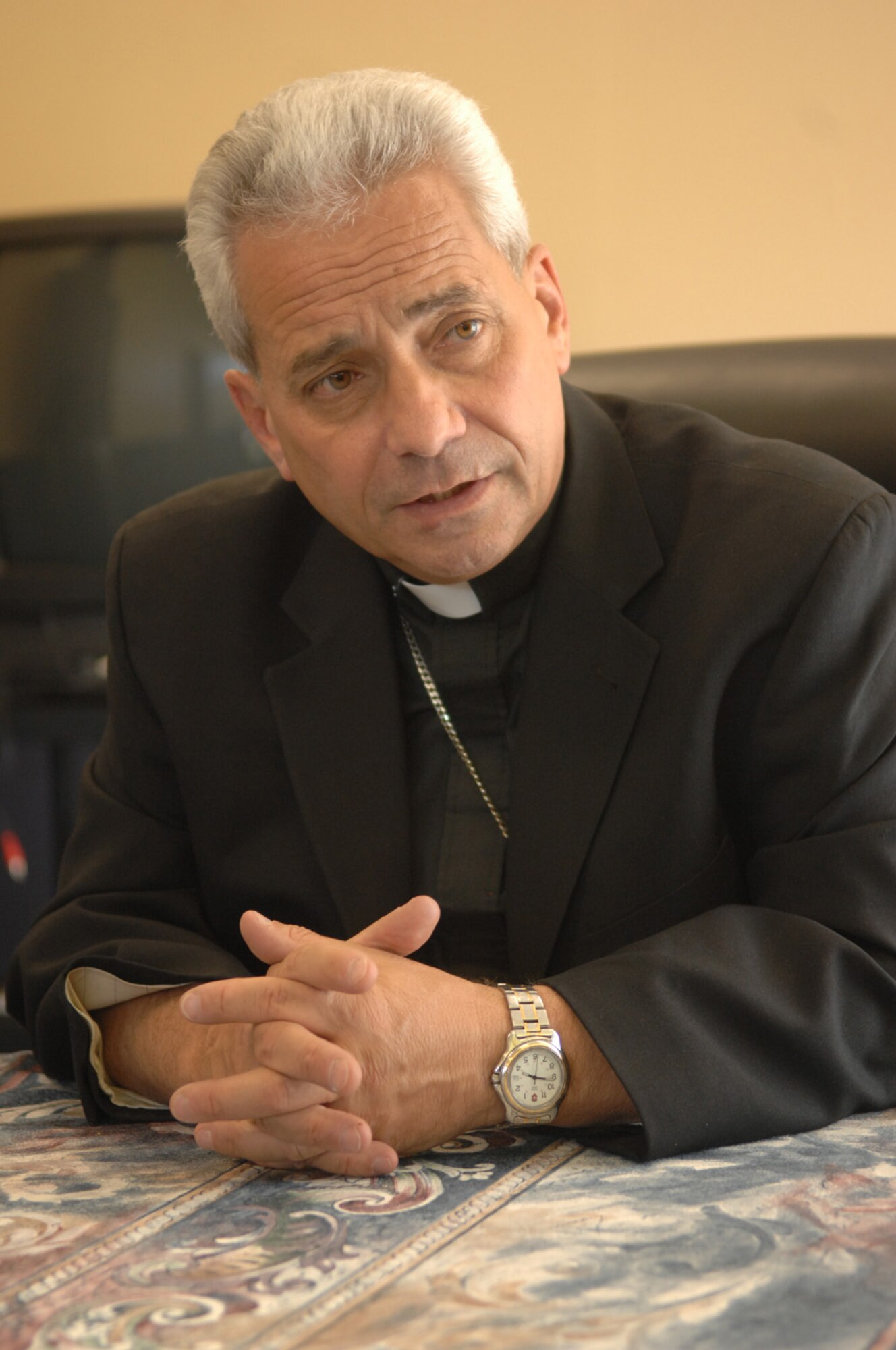 Bishop Joseph W. Estabrook, D.D., one of the Archdioceses for military services visited D-M June 5 to meet with members of the Desert Lightning Team during an annual trip that included many military installations west of the Mississippi River. (U.S. Air Force photo by Senior Airman Alesia Goosic)