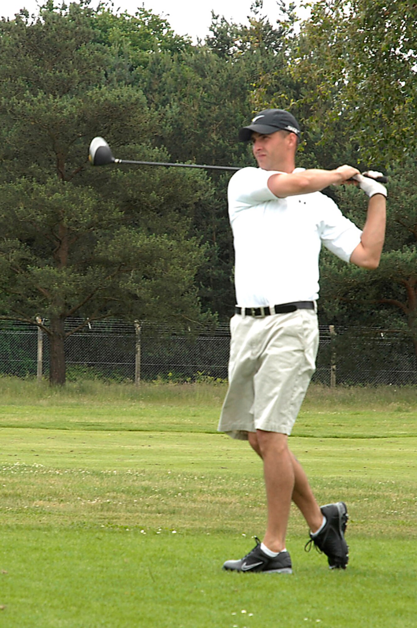 Antonio Barranca drives a ball on RAF Lakenheath golf course during recent intramural play. Active duty members will have the opportunity to use their golf driving skills to win a Nike driver June 18 during the Wednesday Night Scramble. The winner will also be featured in a video using the driver that will be shown before a Tiger Woods golf tournament. (U.S. Air Force photo by Senior Airman Brian J. Ellis) 

Those who want to participate in the Wednesday Night Scramble should call 226-2223 to reserve a spot. Entrance fee is $5 plus greens fees.

