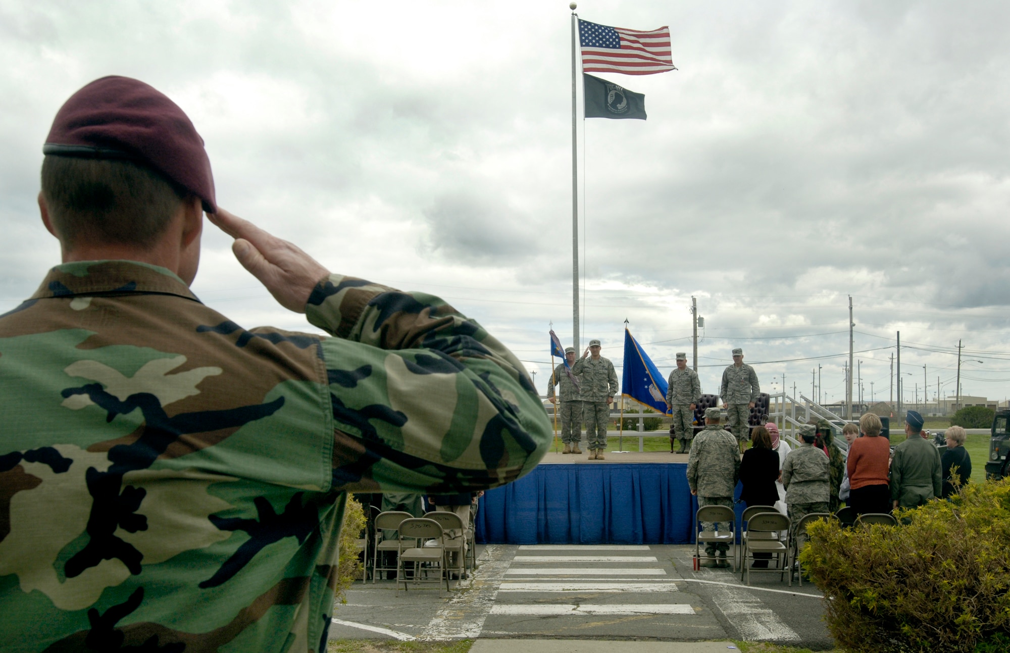 FAIRCHILD AIR FORCE BASE, Wash. – Lt. Col. Robert Bruckner, 22nd Training Squadron commander, delivers his first salute during the 22nd TRS Change of Command ceremony here June 11. (U.S. Air Force photo/Senior Airman Eunique Stevens)