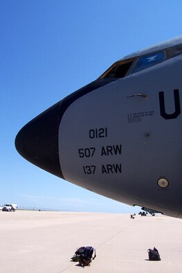 In a sign of the times, the nose of KC-135R aircraft number 58-0121 now reflects the merger of the Air Force Reserve's 507th Air Refueling Wing and the Air National Guard's 137th Air Refueling Wing to all future air refueling receivers.  The two wings merged, with the 137th ARW becoming an associate wing to the 507th ARW, as a decision from the 2005 Base Realignment  and Closure (BRAC) process.  This new partnership represents the first time for an Air National Guard wing to be associated to an Air Force Reserve wing.