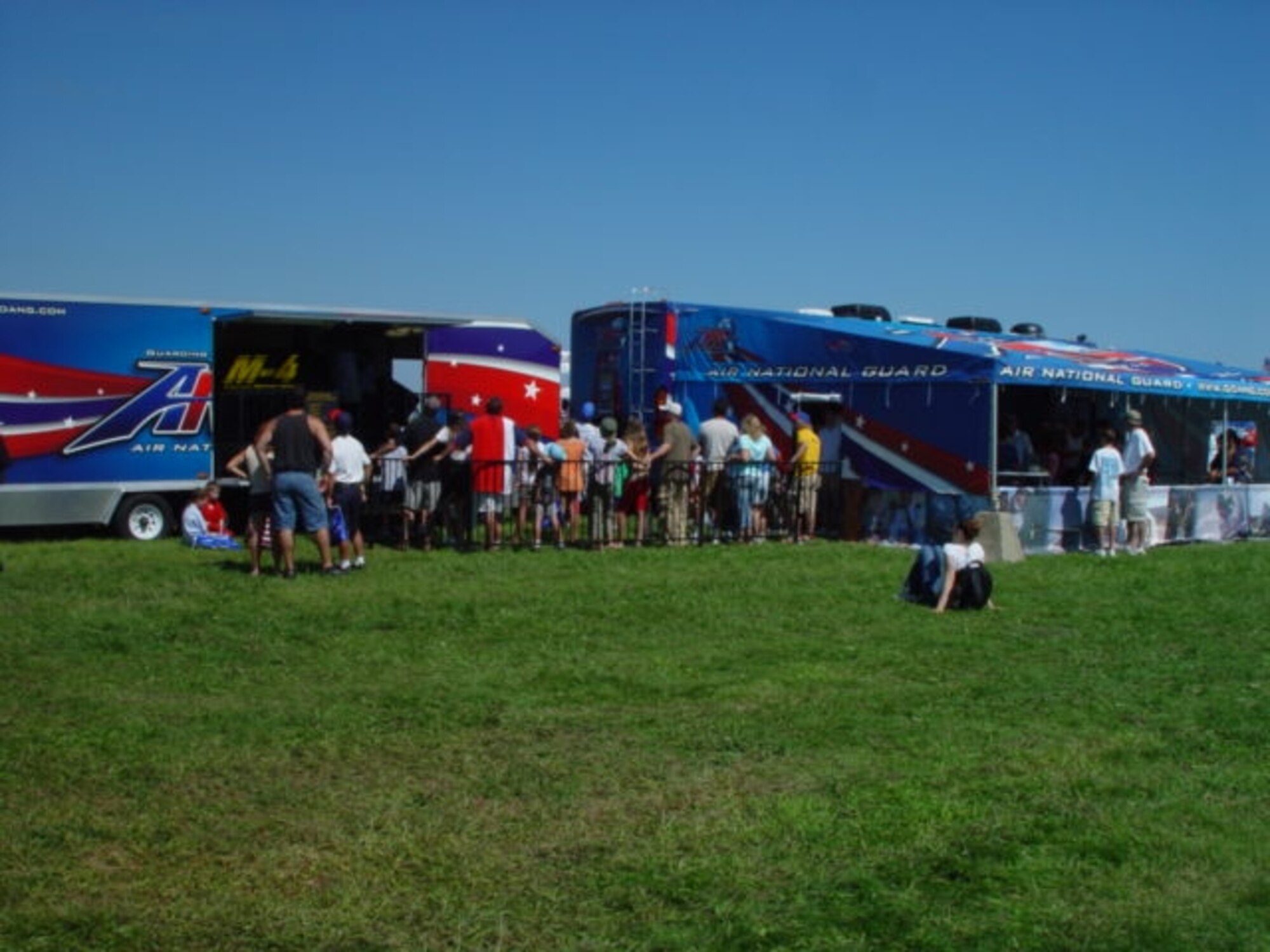 The Air National Guard Mobile Recruiting Unit (MRU) provides M-4 simulator rides that create a realistic experience of operating various aircraft in the Air Guard.  
