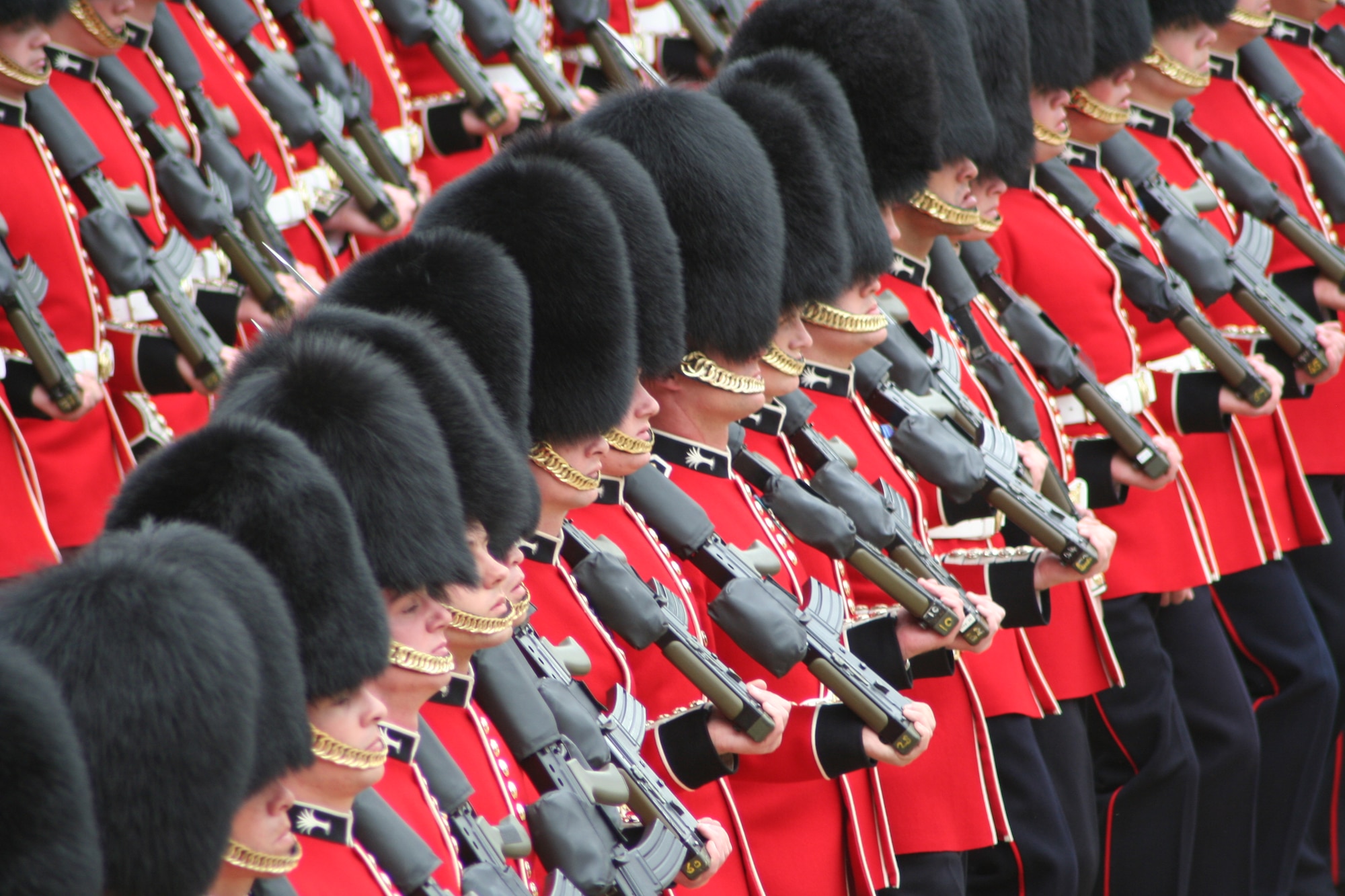 A company of Welsh Guards, recognizable by the leeks on their collars and five-button groupings on their jackets, denoting their status as the most junior of the five Foot Guards regiments. (courtesy photo)