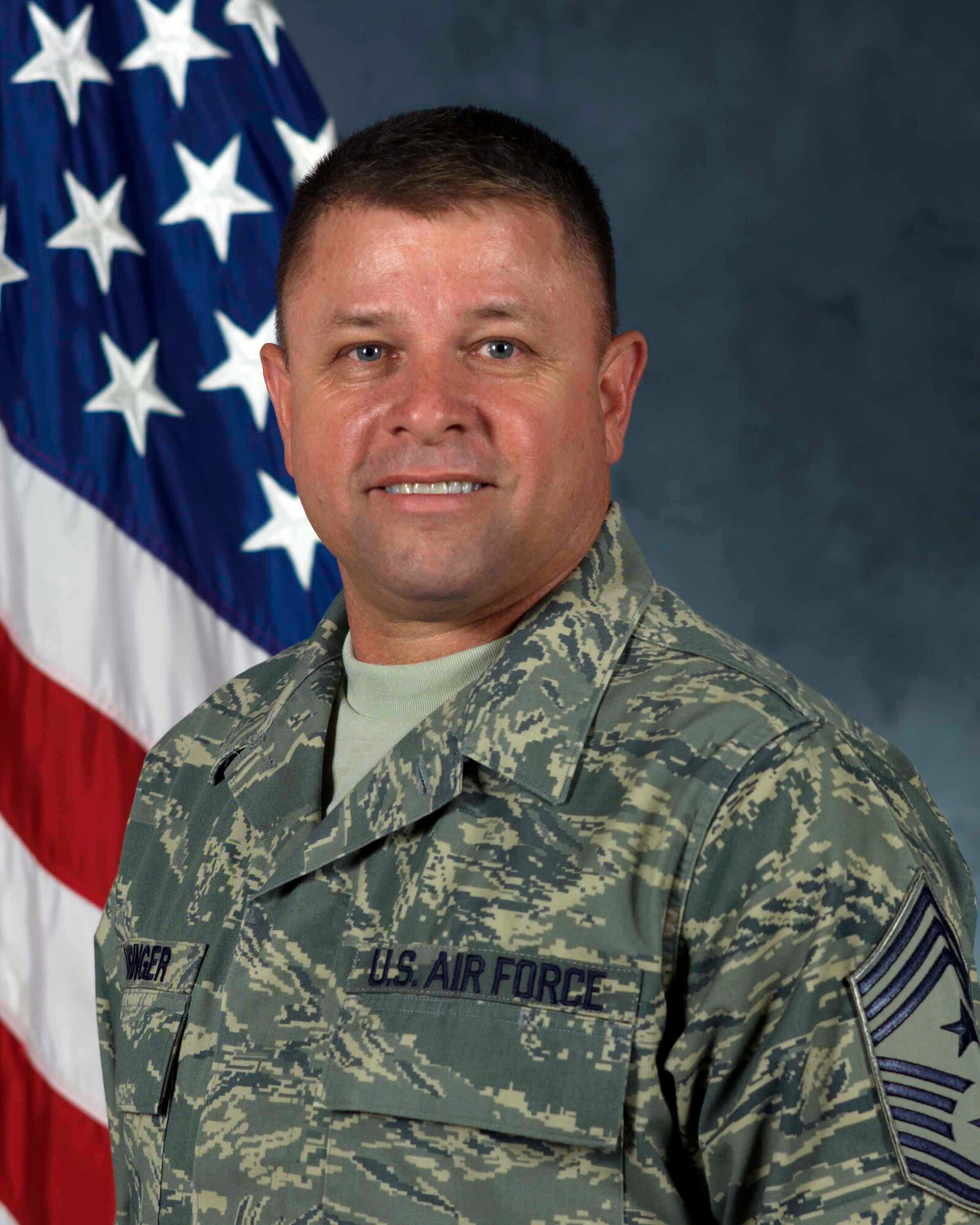 SOUTHWEST ASIA -- Chief Master Sgt. Carl Hunsinger official bio photo in the Airman Battle Uniform (U.S. Air Force courtesy photo)