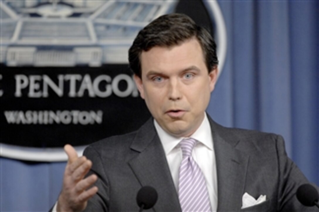 Pentagon Press Secretary Geoff Morrell tells reporters what is known concerning a recent combat engagement involving U.S. air and ground forces attacking insurgents along the Afghan-Pakistan border in a Pentagon press briefing on June 11, 2008.  