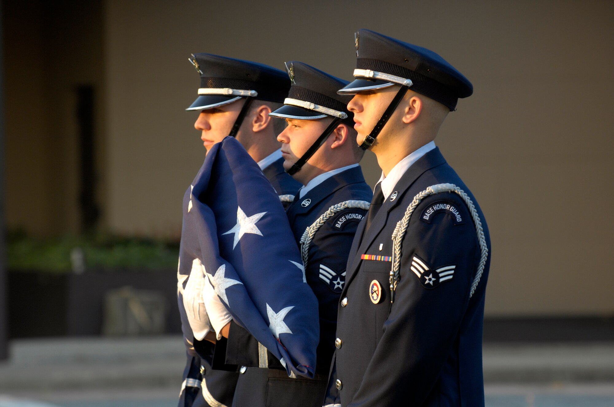 Members of the Andrews Base Honor Guard patiently wait to perform a flag ceremony on June 13, 2008 at Andrews Air Force Base, Md. (U.S. Air Force photo by Senior Airman Renae Kleckner)(released)