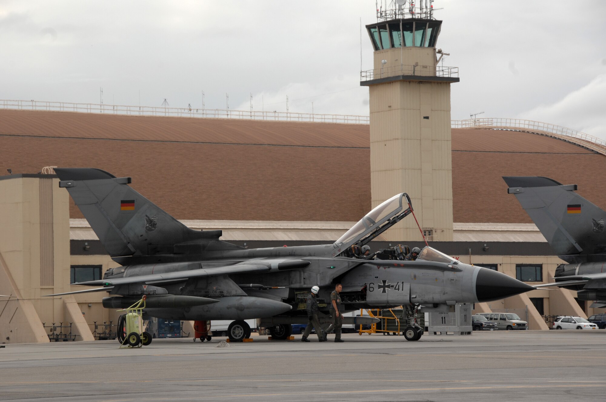 German Air Force crew chiefs go through a pre-flight inspection during RED FLAG-Alaska 08-3 June 12, 2008.  The Germans are participating in RF-A 08-3, a 10-day air combat training exercise held up to four times a year over Alaskan and Western Canadian airspace.  (U.S. Air Force photo/Staff Sgt. Tia Schroeder)