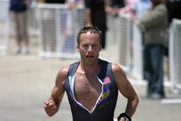 5/31/2008 - James Bales, an orthopedic surgeon medical resident at Wilford Hall, races through the running porition of the Armed Forces Triathlon Championship on May 31 at Point Mugu, Calif. 
(USAF photo by Technical Sgt. Guillermo Salazar)