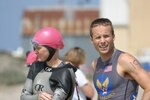 5/31/2008 - Karrn Bales, 37th Aerospace Medicine Squadron, and James prepare for the Armed Forces Triathlon Championship. James finished second overall, while Karrn finished in 12th place.
(USAF photo by Technical Sgt. Guillermo Salazar)