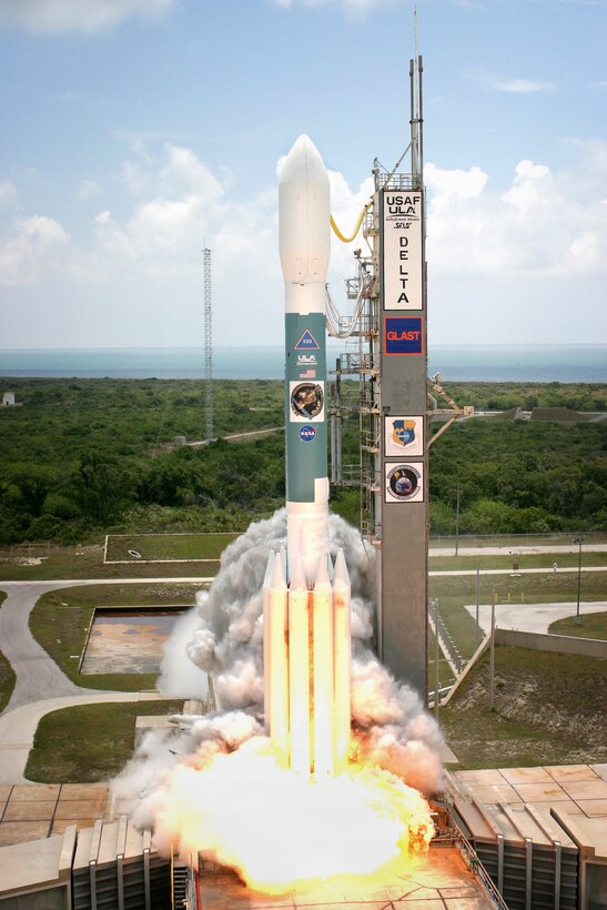 A Delta II launches from Cape Canaveral Air Force Station June 10 carrying a Gamma-ray Large Area Space Telescope intended to study gamma ray phenomenon.  The GLAST data will enable scientists to answer questions across a broad range of topics. (Courtesy photo)