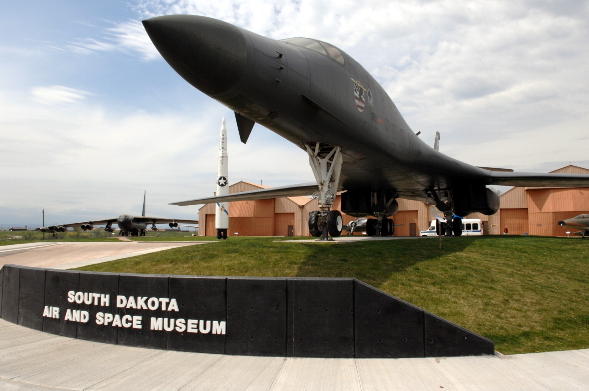 A B-1 Lancer welcomes guest to the South Dakota Air and Space Museum. The museum is open 7 days a week from March to the end of December and operates from  8:30 a.m. to 6 p.m. 