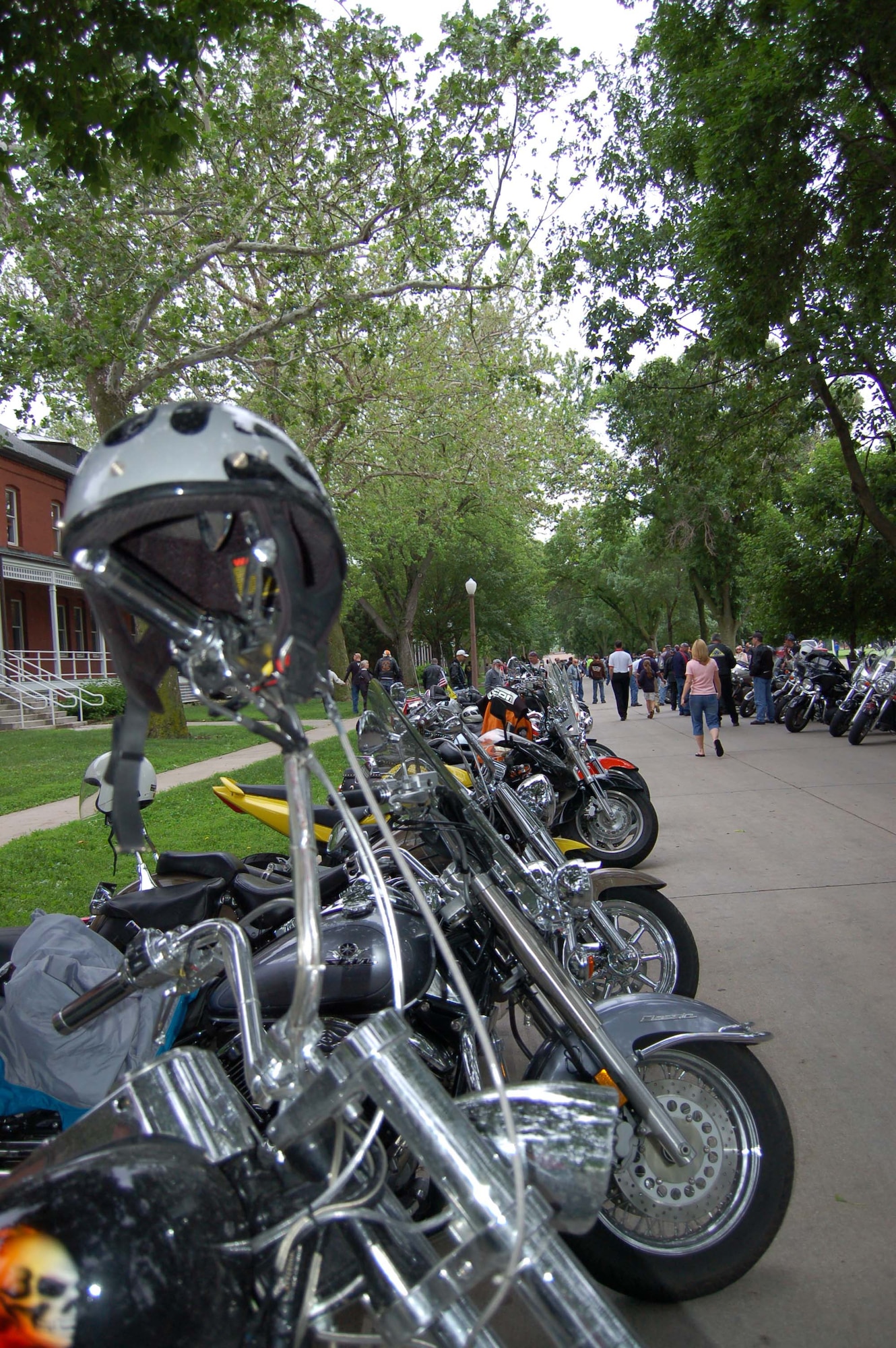 About 200 motorcycles line Offutt’s parade grounds Sunday during the Yellow Ribbon Run. The annual motorcycle rally supports military men and women in the area through the Friends of the Family Support Center. (U.S. Air Force Photo By/Airman 1st Class Danielle Grannan) 