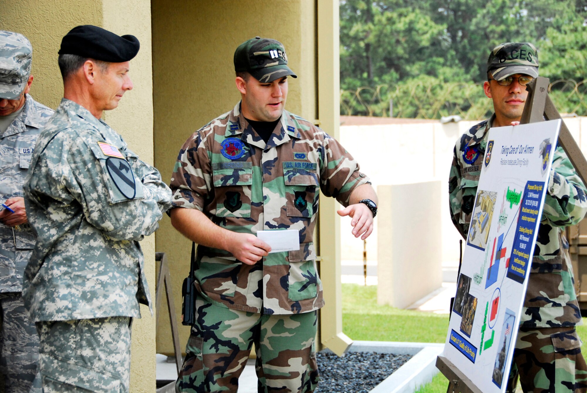 KUNSAN AIR BASE, Republic of Korea -- U.S. Army General Walter Sharp, United States Forces Korea Commander, is briefed by Captain Joseph Wierenga, 8 Civil Engineer Squadron Chief of Plans, about upcoming quality of life improvements here June 13.  Gen. Sharp recently took command of USFK and is visiting various areas throughout Korea.  (U.S. Air Force photo/Tech. Sgt. Quinton T. Burris) 