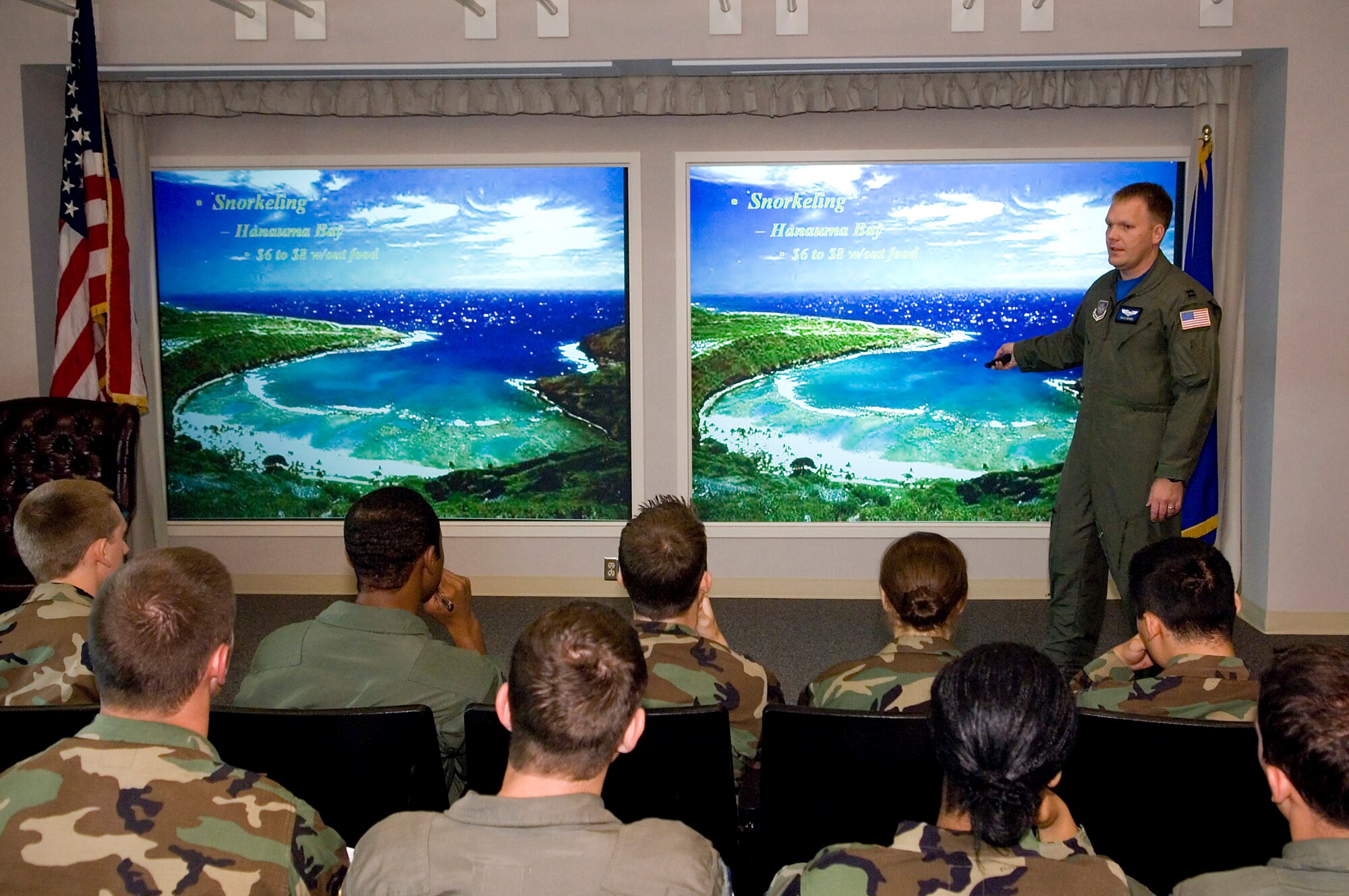 Capt. Dale Moree, 7th AS, briefs cadets Friday prior to the mission. (U.S. Air Force photo/Abner Guzman)