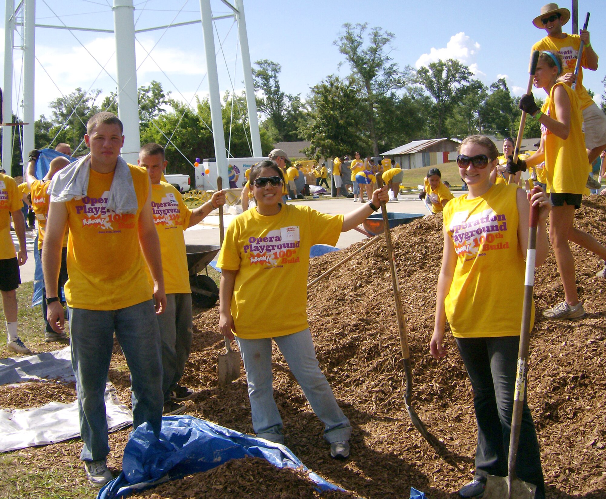 Ninety Mad Dogs from the 332nd Training Squadron and two Air Force Academy cadets are among more than 400 volunteers from around the country who spent six hours Saturday building a playground at Martin Luther King Jr. Memorial Park in Bay St. Louis, a community devastated by Hurricane Katrina nearly five years ago.  (U.S. Air Force photo by Lt. Col. Stephen Ramsay)