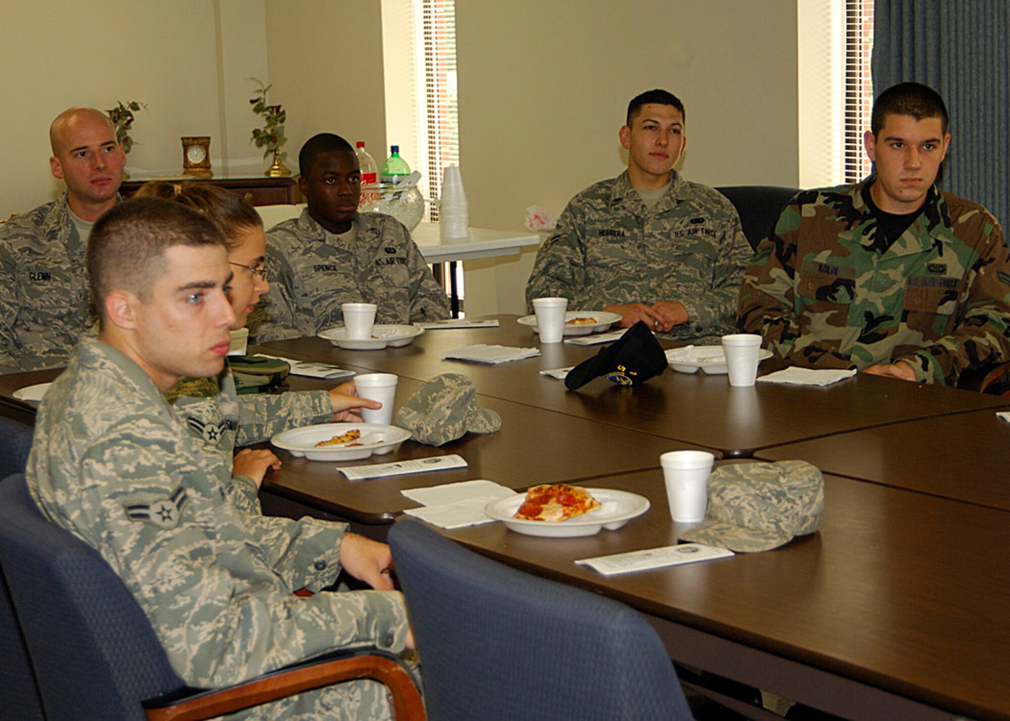 SCOTT AIR FORCE BASE, Ill. -- Airmen in the First Term Airmen Center are briefed on the different services the Base Chapel Center offers, one of the many briefings FTAC Airmen attend. The HOST Family Sponsor Program is one more activity that first term Airmen can participate in to better acclimate them to their new duty station and the Scott Air Force Base local communities.
(U.S. Air Force photo/Airman 1st Class Wesley Farnsworth)