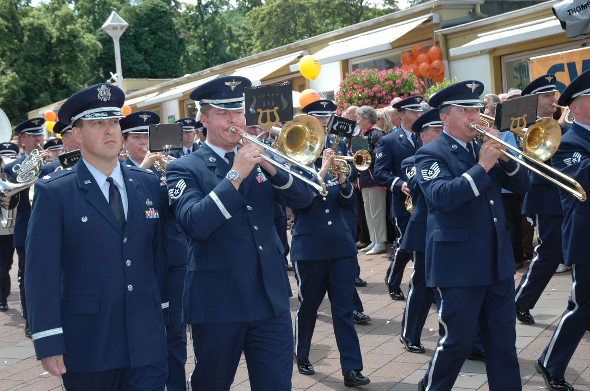 The U.S. Air Forces in Europe Band participated in this year’s Rheinland-Pfalz state fair parade June 15 in Bad Neuenahr-Ahrweiler.  (U.S Air Force Photo/Iris Reiff)