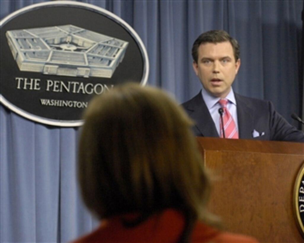 Pentagon Press Secretary Geoff Morrell responds to a reporter's question during a Pentagon update press briefing on June 17, 2008.  