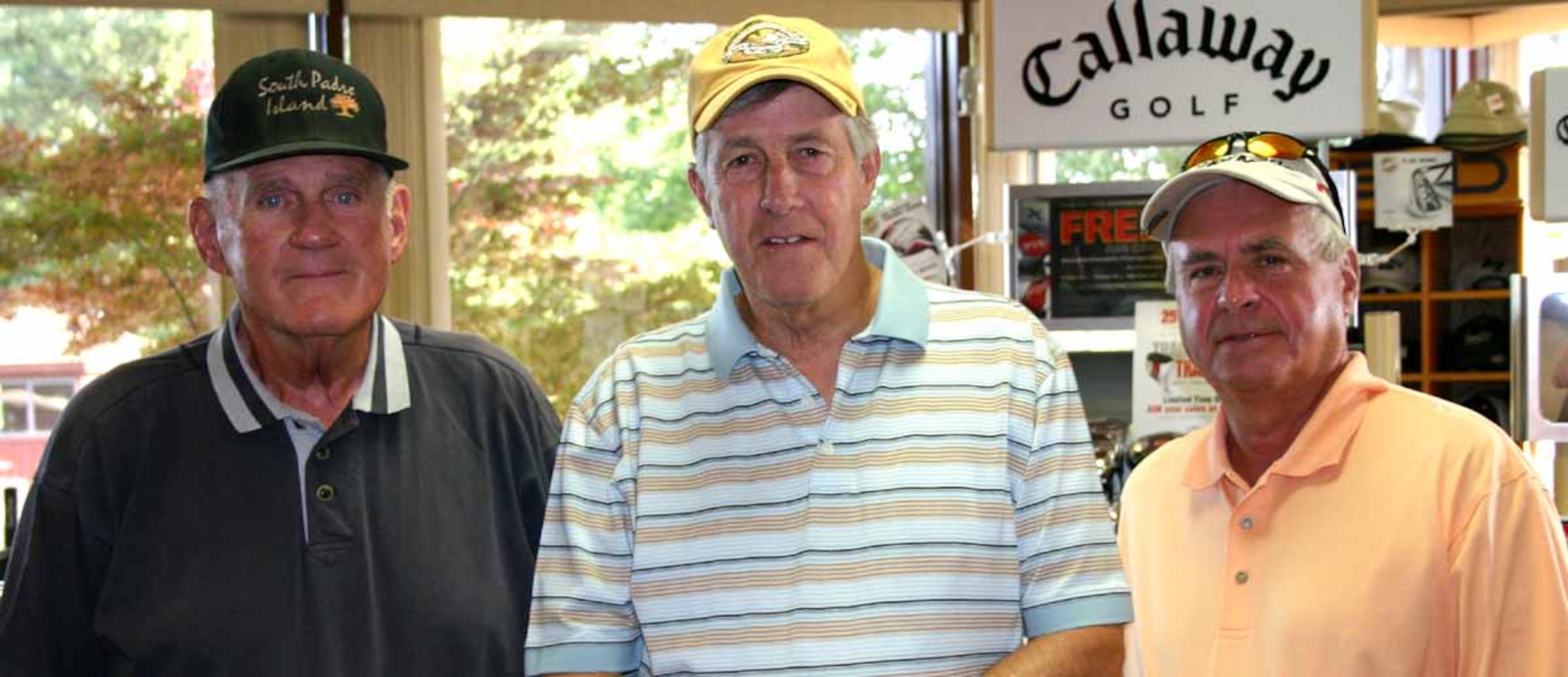 From left to right: Paul Zerbe, Richard Brush, and Joe Tirone were the top three winners from the “Scratch Golfer” program that ran through the month of May. Prizes included Annual Green Fee/Punch Card, a set of Cobra Irons, and a driver. (Air Force photo by  by Jennifer D’Allessandro)