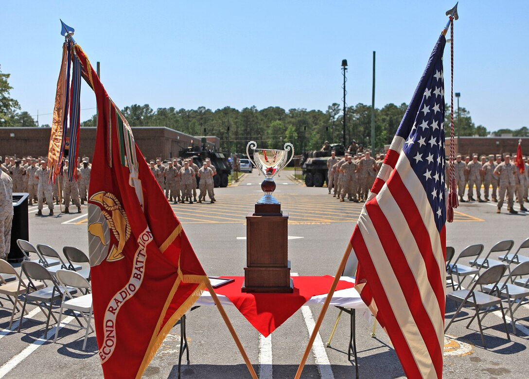 Marines with 2nd Radio Battalion, II Marine Expeditionary Force stand ready to receive the 2009 Lt. Gen. Chesty Puller Award (Medium Unit for Overall Command Excellence) aboard Camp Lejeune, N.C., May 7, 2010. The Puller Award is presented annually to a II MEF unit with superior performance and overall command excellence in force preservation during the previous fiscal year.