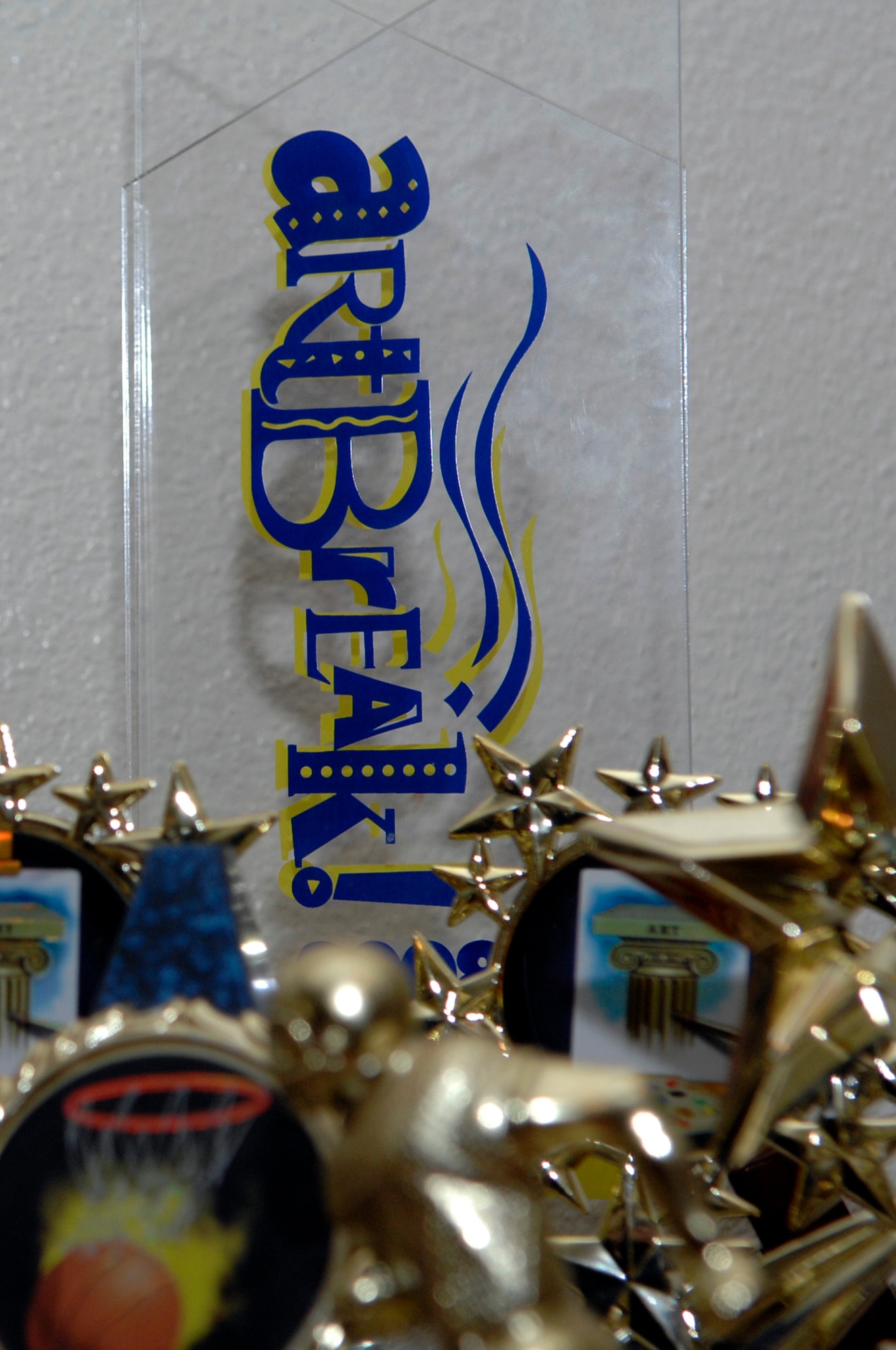 BARKSDALE AIR FORCE BASE, La. - An Art Break trophy sits among numerous other art and sporting event trophies earned by Xavier, 13, son of Staff Sgt. Donovan Pemberton. Xavier earned top middle school award at Art Break where he competed against all middle schools in Bossier and Caddo Parishes. (U.S. Air Force photo by Airman 1st Class Joanna M. Kresge)