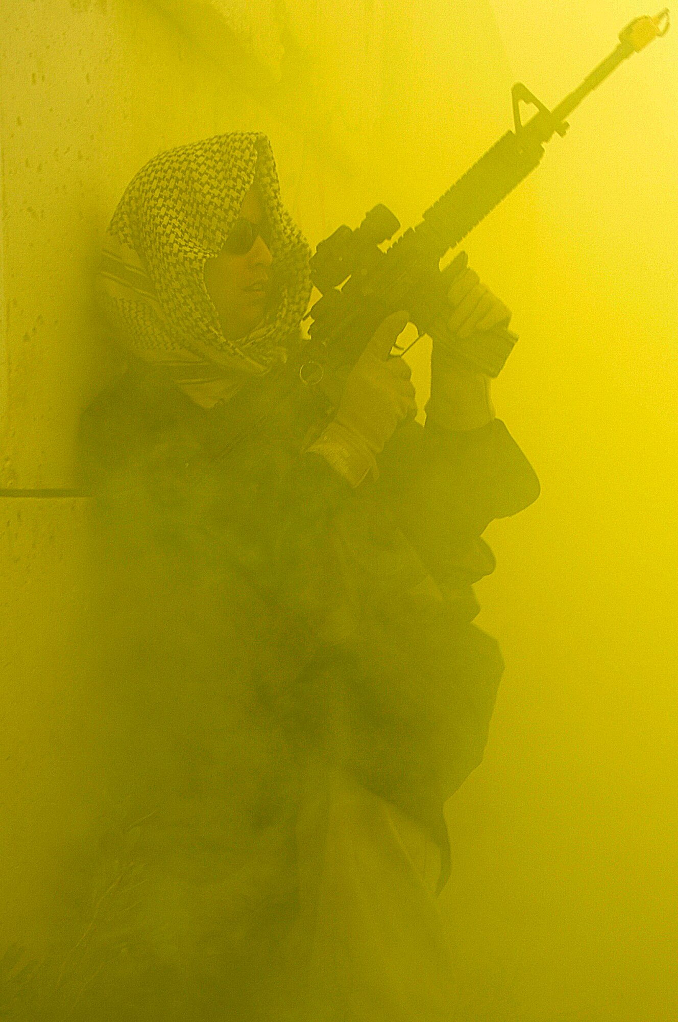 A member of Opposing Forces or "Op For",  engages Soldiers, Airmen and Marines in simulated combat on June 16, 2008 during Atlantic Strike VII. Atlantic Strike is a joint forces training event involving Joint Terminal Attack Controllers from the U.S. Army, Air Force and Marines  and is held semi-annually at Avon Park Air Ground training Complex, Avon Park, FL.

(U.S. Air Force photo by Staff Sgt. Stephen J. Otero)