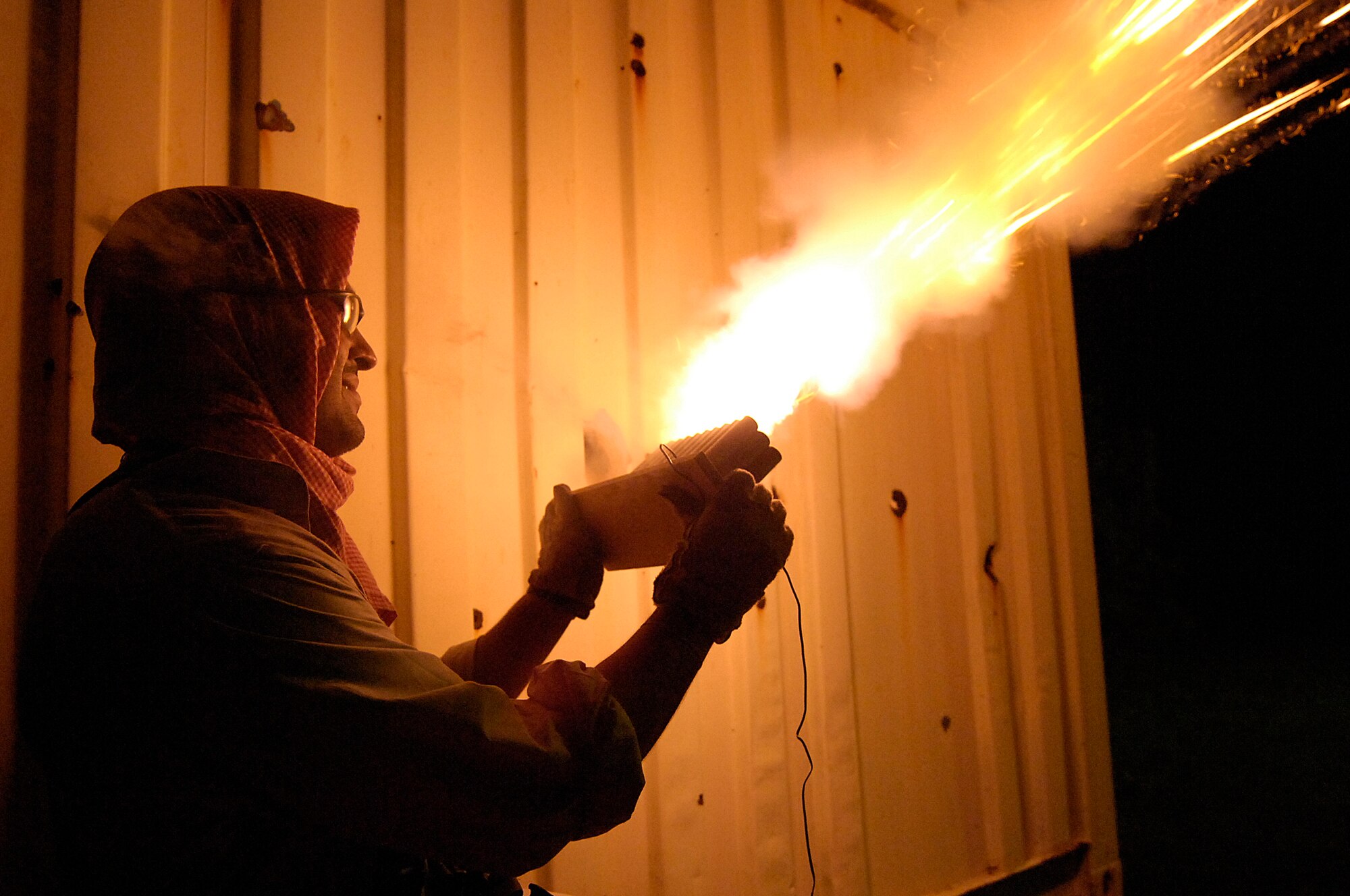 A member of Opposing Forces or "Op For",  engages Soldiers, Airmen and Marines in simulated combat on June 16, 2008 during Atlantic Strike VII. Atlantic Strike is a joint forces training event involving Joint Terminal Attack Controllers from the U.S. Army, Air Force and Marines  and is held semi-annually at Avon Park Air Ground training Complex, Avon Park, FL.

(U.S. Air Force photo by Staff Sgt. Stephen J. Otero)