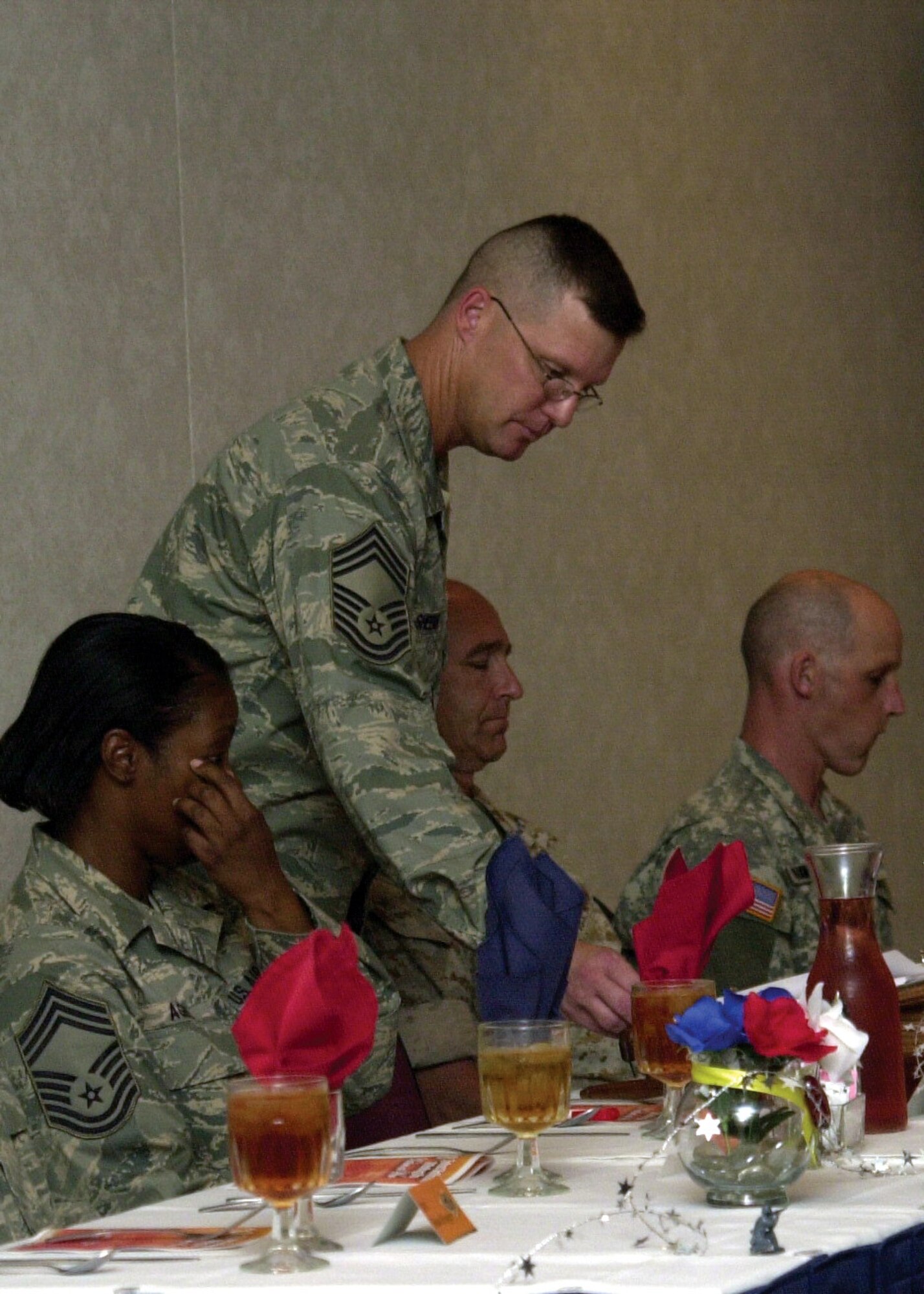 Chief Master Sgt. Patrick Sheehan (center, standing), the 312th Training Squadron superintendant, served as the President of the Mess during the 17th Training Wing Joint Enlisted Dining-In June 12. (U.S. Air Force photo by Senior Airman Stephen Musal)