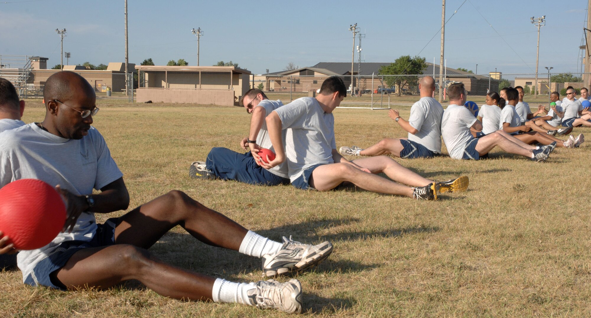 CANNON AIR FORCE BASE, N.M. -- 27th Special Operations Wing Airmen work out June 20 as part of their mandatory physical training. Airmen train to improve their fitness standards. (U.S. Air Force photo/Airman 1st Class Evelyn Chavez)