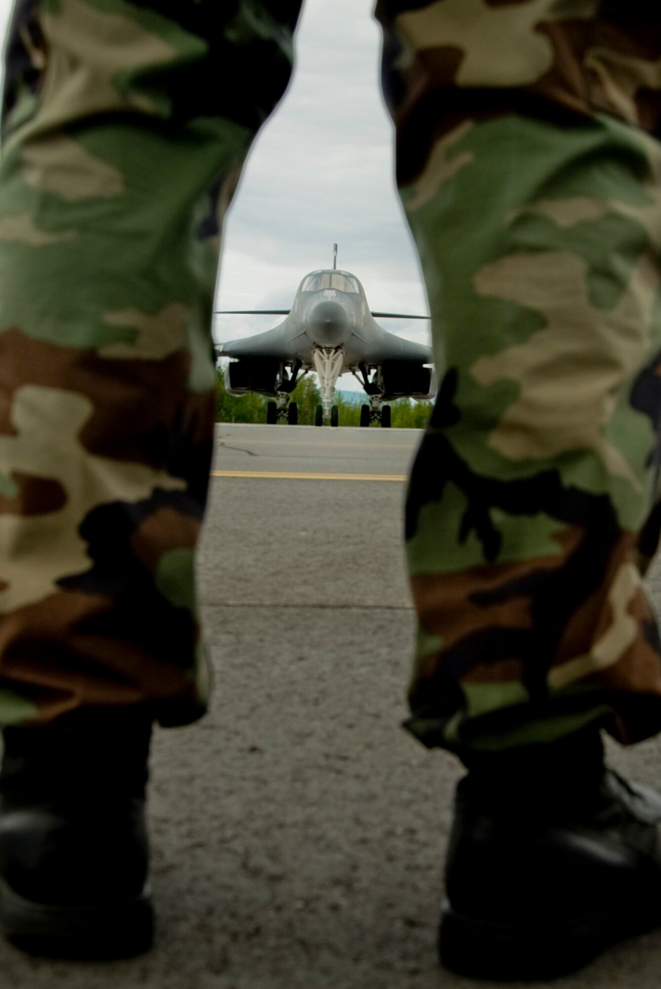 EIELSON AIR FORCE BASE, Alaska --A B-1 Lancer from Dyess Air Force Base sits on the Eielson flight line during RED FLAG-Alaska 08-3 June 18, 2008. The B-1 Lancer is a supersonic strategic bomber with variable-sweep wings. The B-1's from Dyess are participating in RF-A 08-3 these exercises are conducted on the Pacific Alaskan Range Complex with air operations flown out of Eielson and Elmendorf Air Force bases in Alaska.   (U.S. Air Force photo by Airman 1st Class Christopher Griffin)